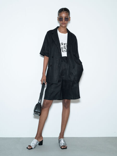 Te chichi「リネンブレンドハーフスリーブジャケット（セットアップ可）《2025summer catalog item》」|その他|ブラック