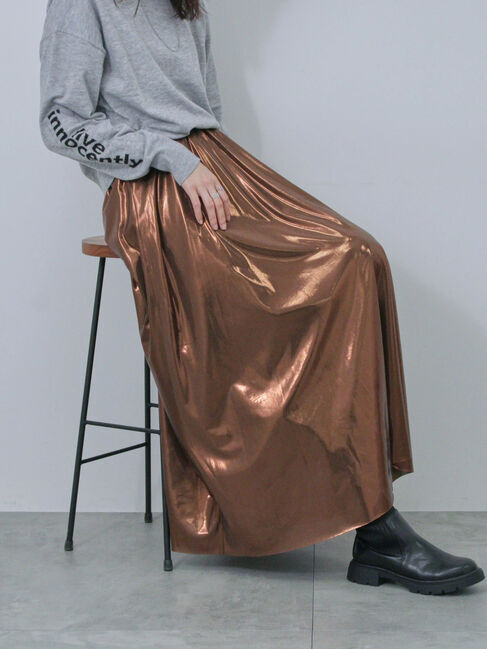 Samansa Mos2 blue「◎光沢フレアスカート」|スカート|ブラウン