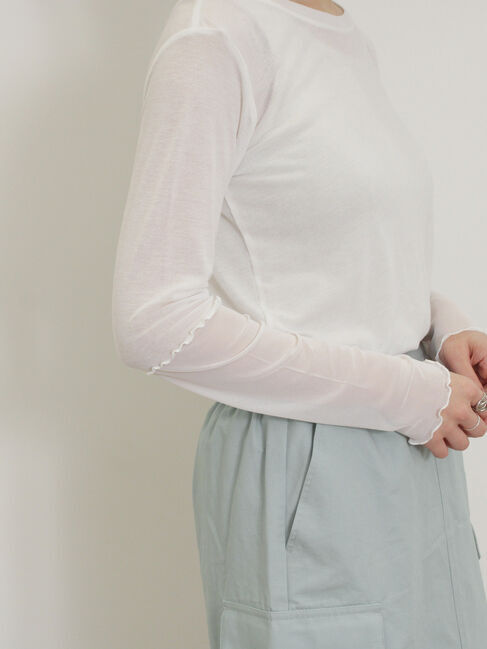 Samansa Mos2「袖シアー切替メローカットソー」|Tシャツ・カットソー|オフホワイト