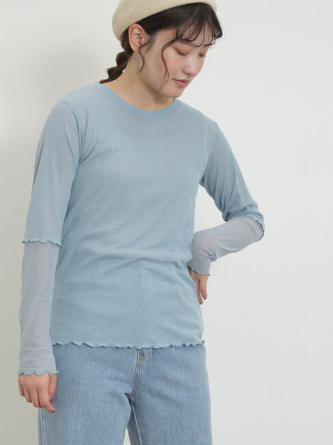 Samansa Mos2「袖シアー切替メローカットソー」|Tシャツ・カットソー|ブルー