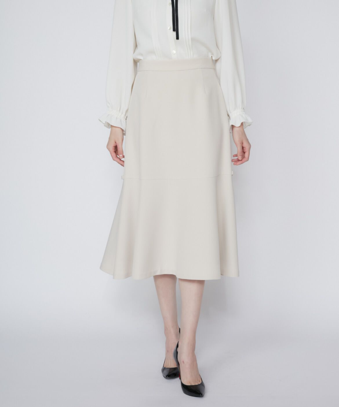 Maglie le cassetto「《大きいサイズ》リボンディテールフレアスカート《M Maglie le cassetto》」|フレア|ベージュ2