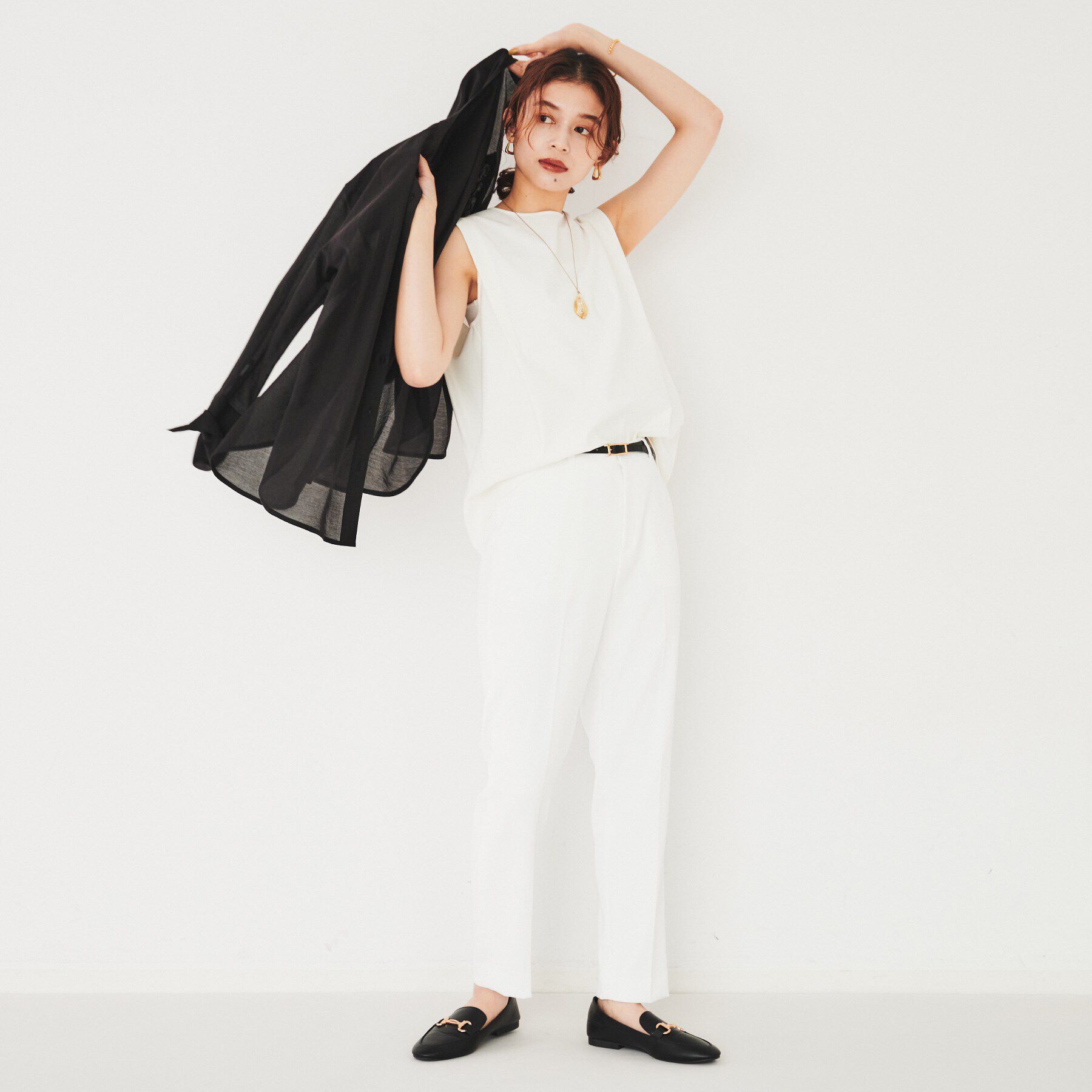 UNTITLED「【二の腕スッキリ/なめらか素材】タックノースリーブ」|Tシャツ・カットソー|