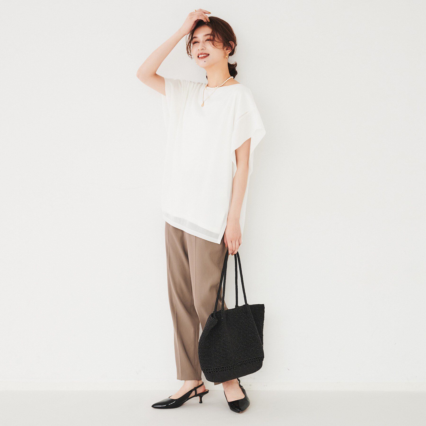 UNTITLED「【シアー/二の腕カバー】トリコットドッキングプルオーバー」|Tシャツ・カットソー|