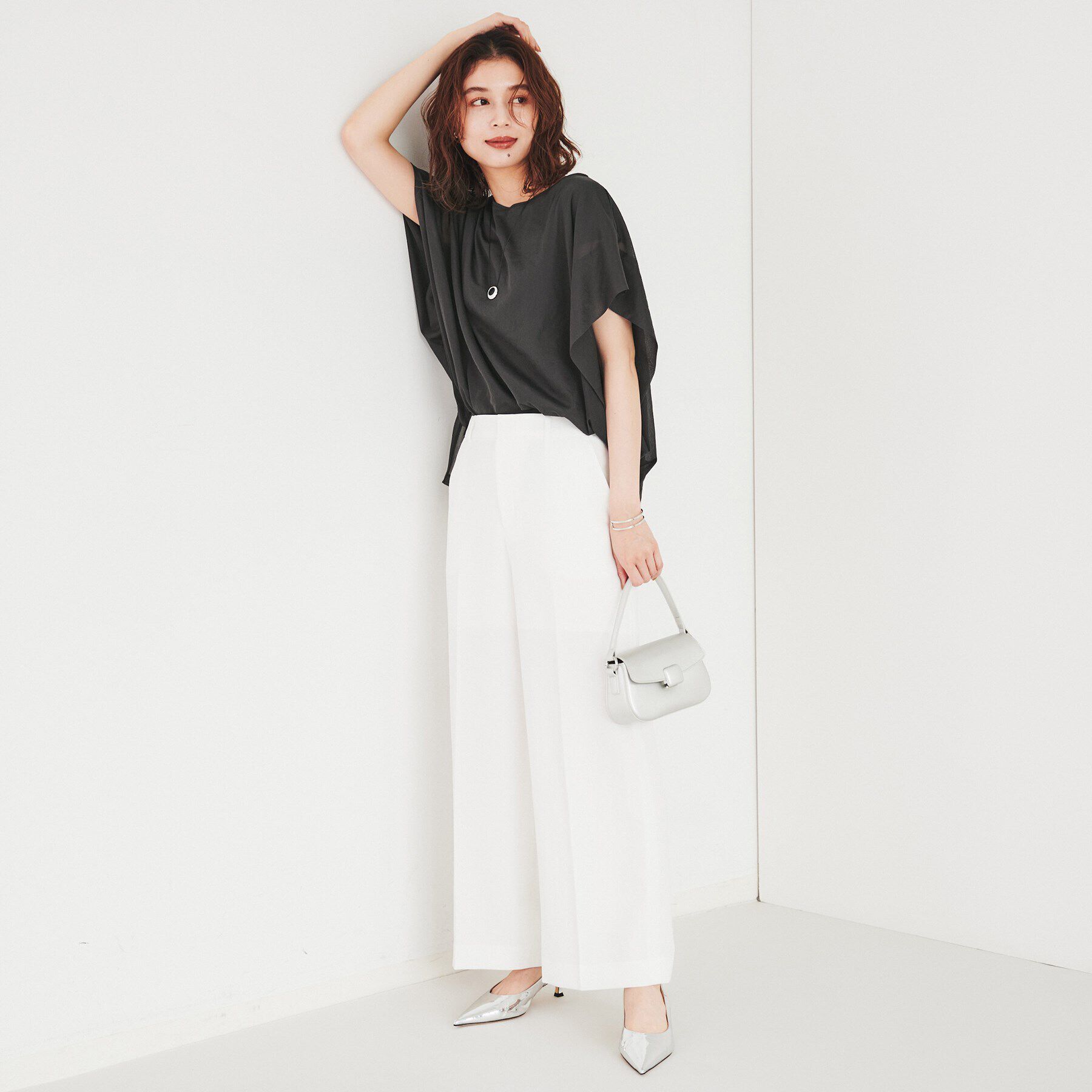 UNTITLED「【シアー/二の腕カバー】トリコットドッキングプルオーバー」|Tシャツ・カットソー|