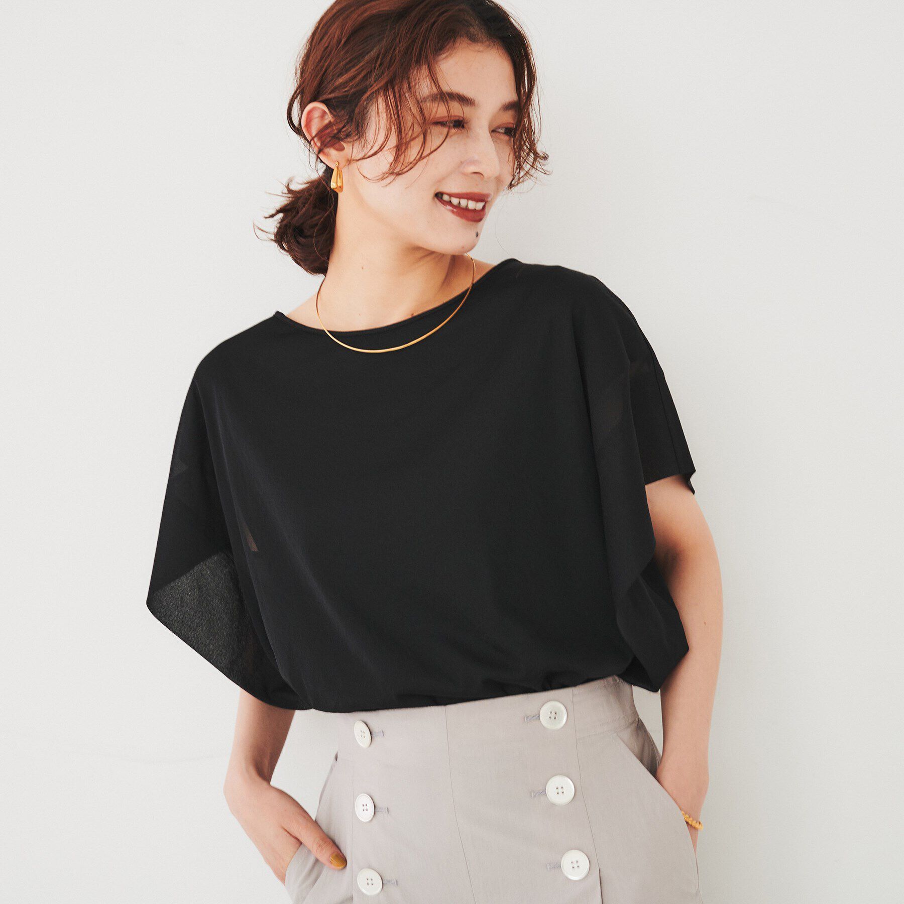 UNTITLED「【シアー/二の腕カバー】トリコットドッキングプルオーバー」|Tシャツ・カットソー|