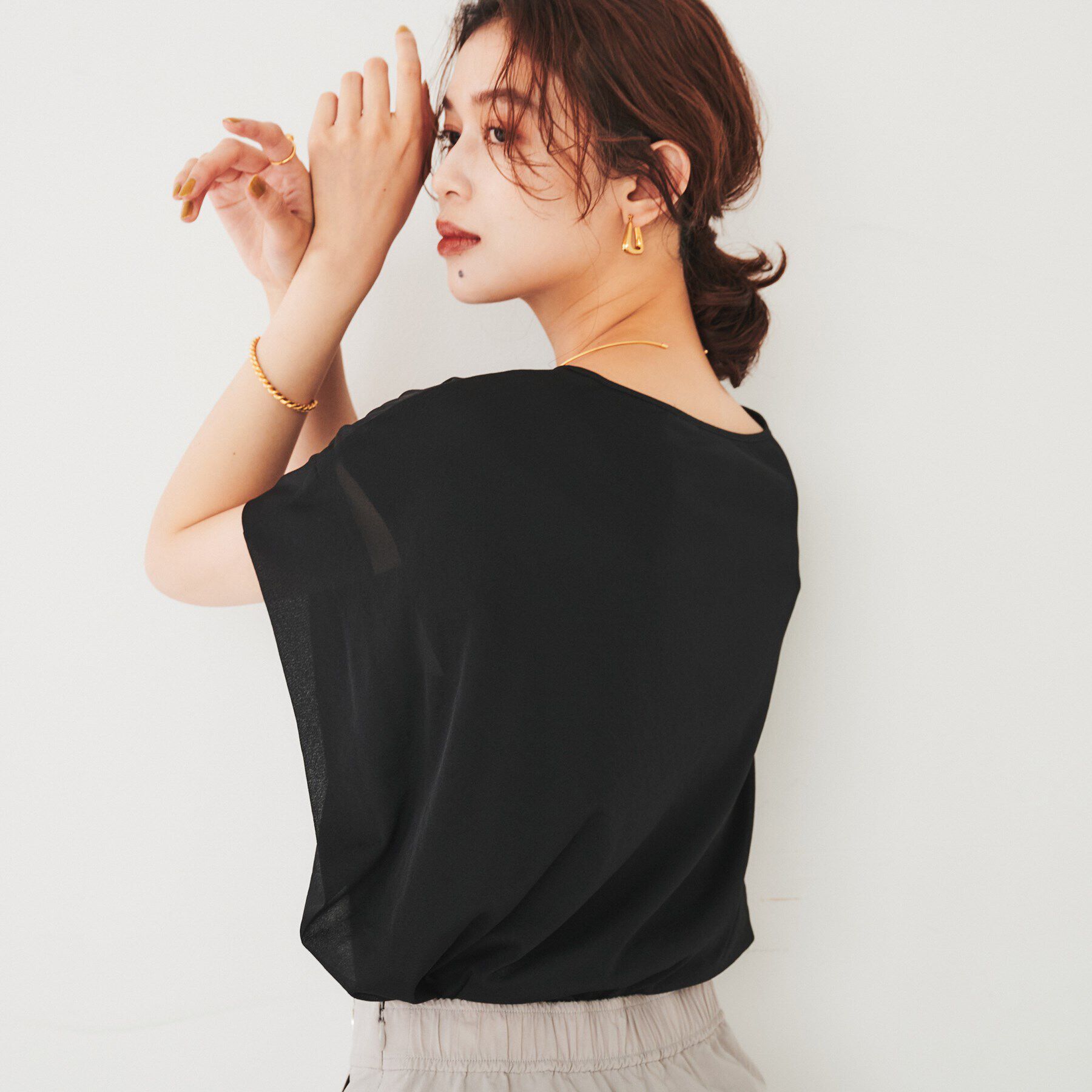 UNTITLED「【シアー/二の腕カバー】トリコットドッキングプルオーバー」|Tシャツ・カットソー|