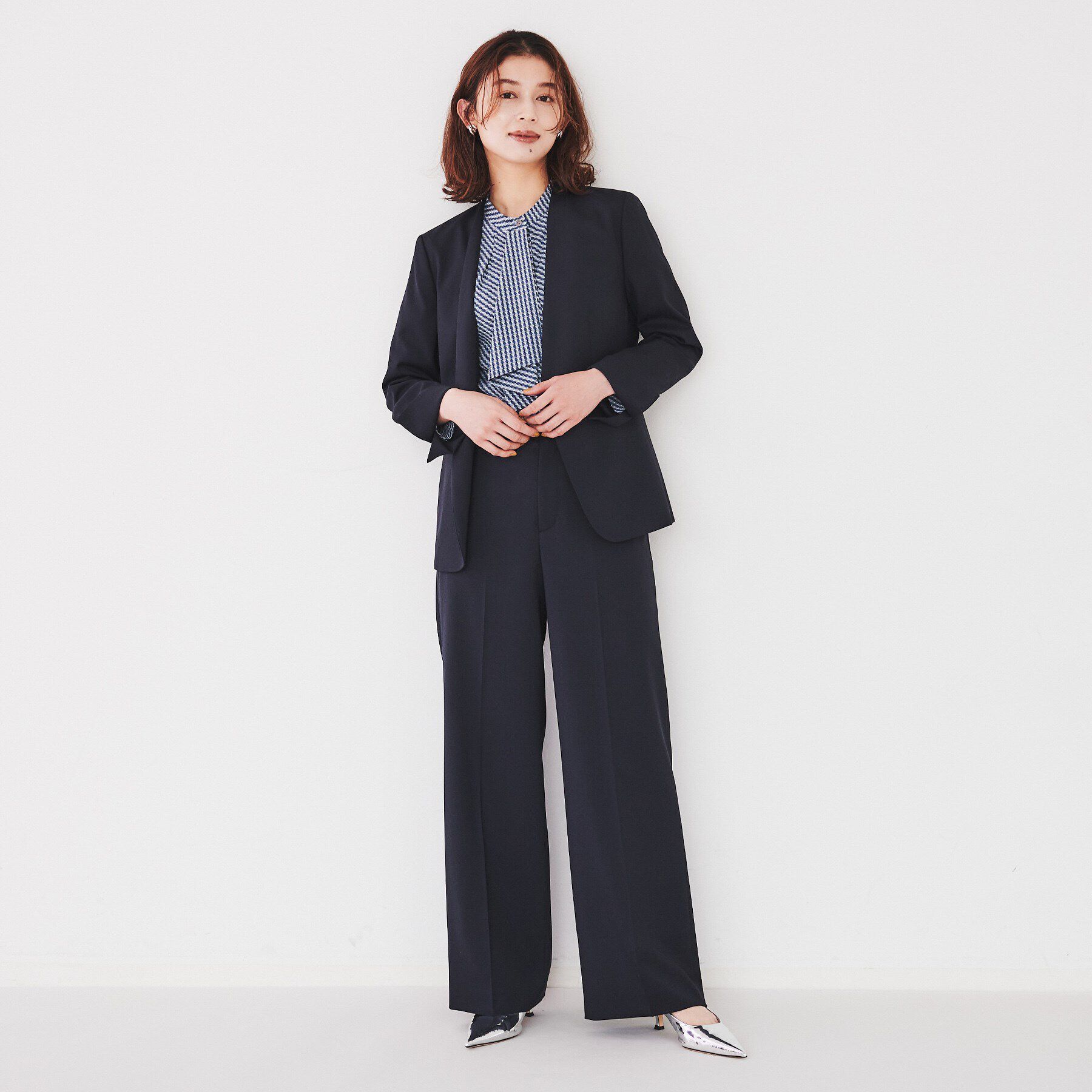 UNTITLED「【洗える通勤スーツ】レジェールギャバ　ストレッチカラーレスジャケット」|ノーカラージャケット|