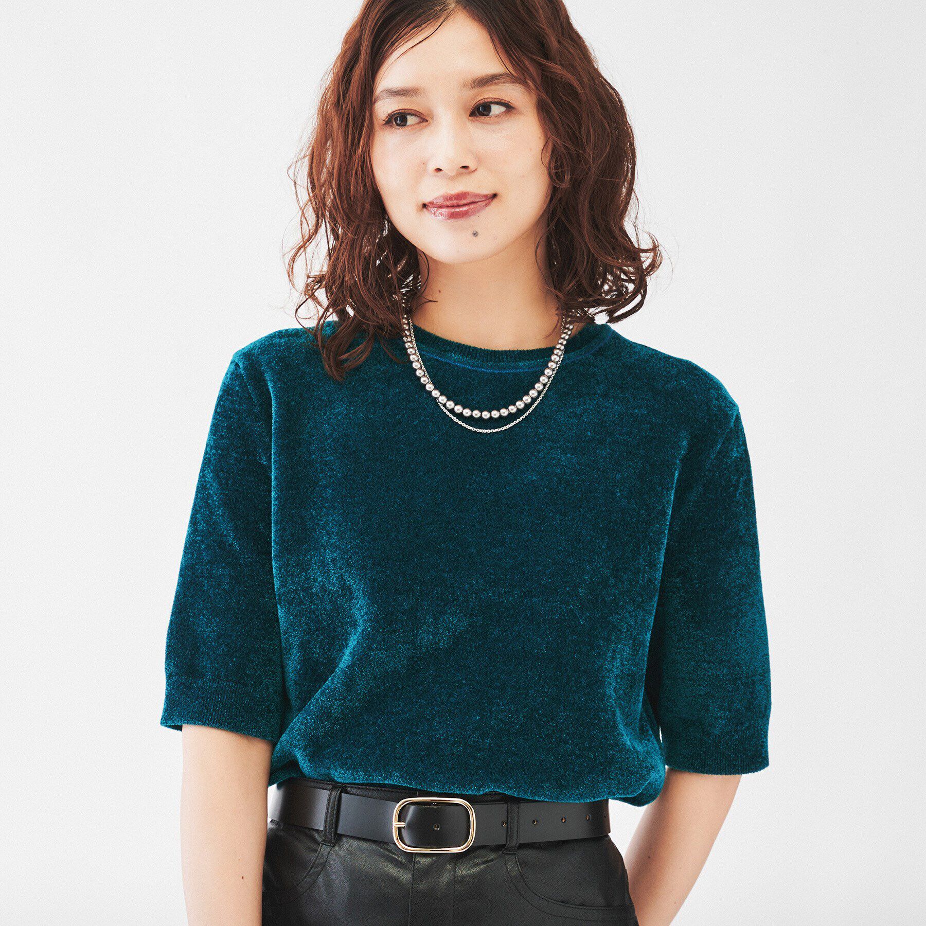 UNTITLED「【アンサンブル＆セットアップ可能】モール5分袖プルオーバー」|ニット・セーター|