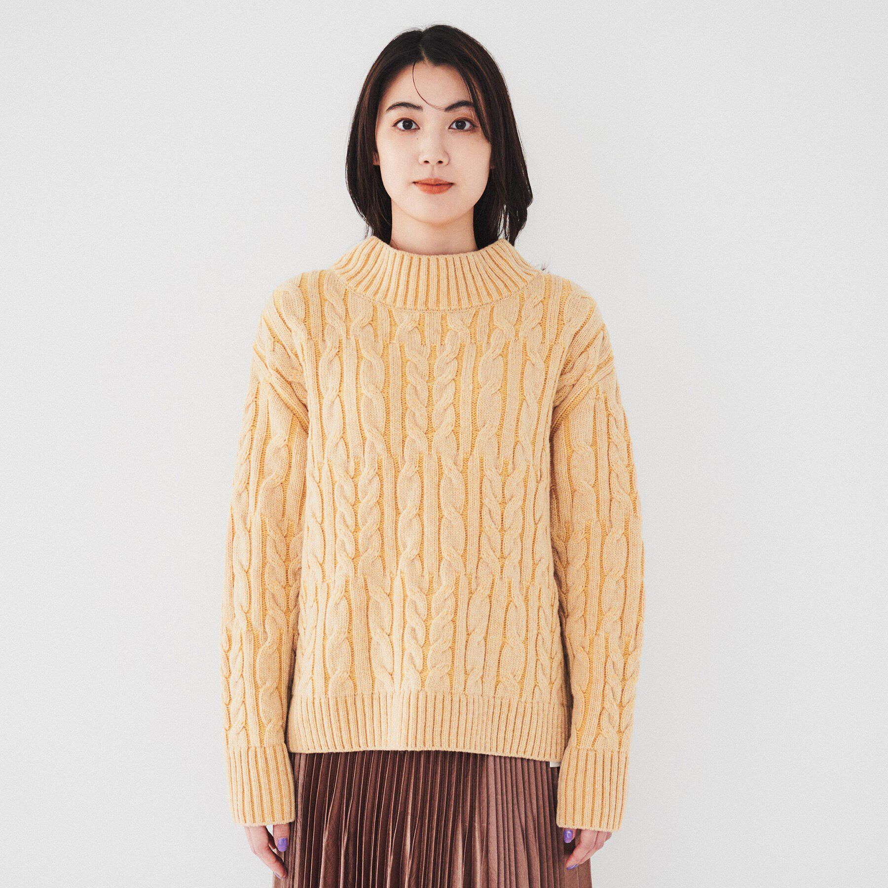 UNTITLED「【日本製/すっきり丈/トラッド】ラムウール ケーブルニット」|ニット・セーター|