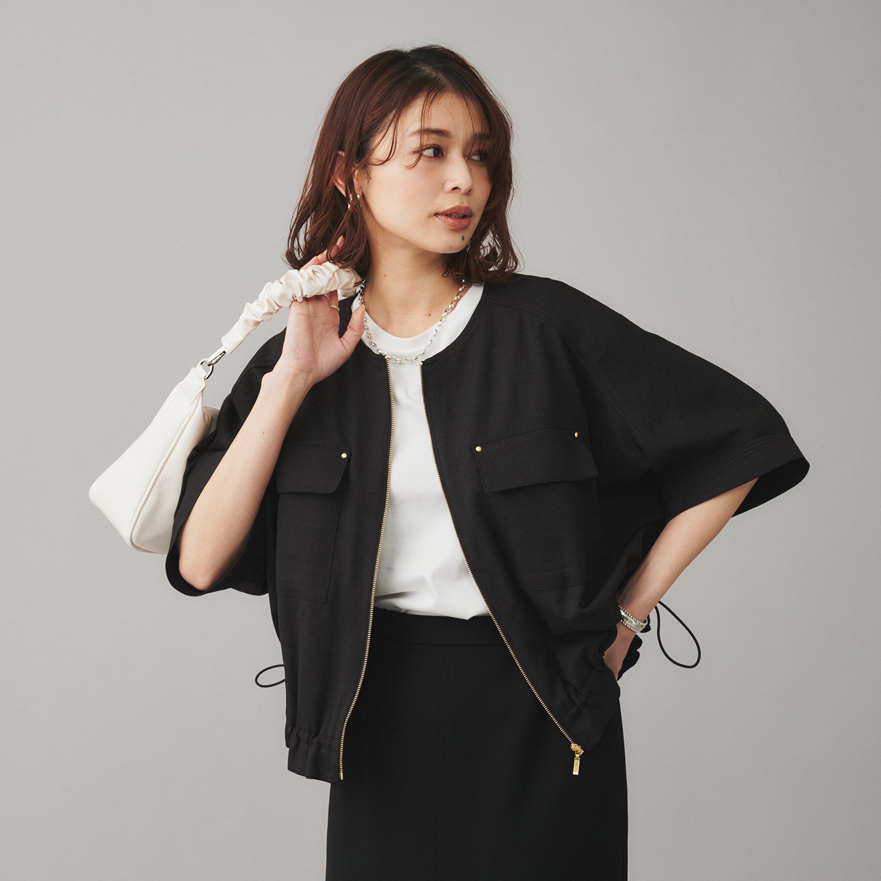 UNTITLED「【SEADRAKE】ノーカラー半袖ブルゾン」|ブルゾン・スタジャン|