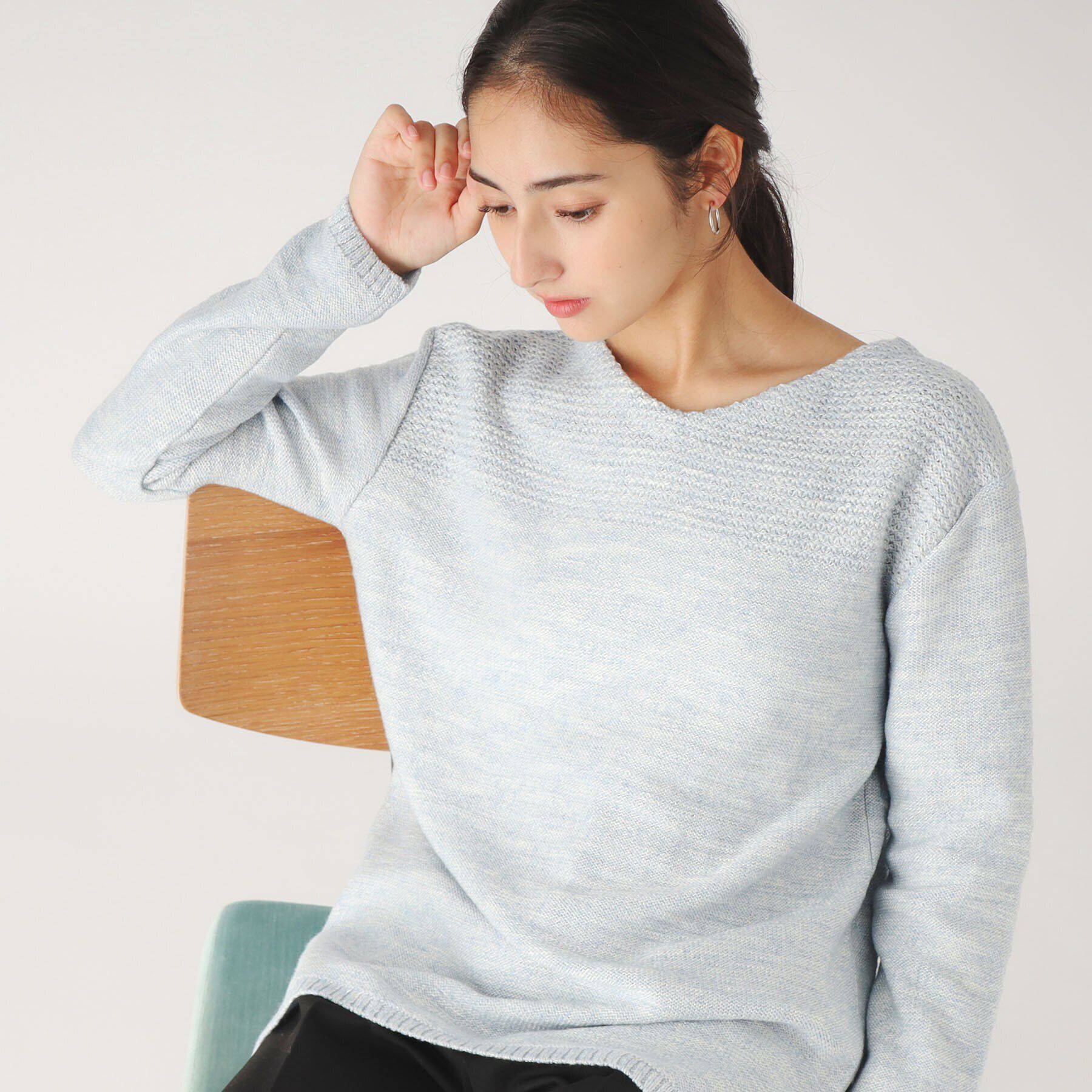 COUP DE CHANCE「【洗える／日本製／ヒップ丈】カジュアルニットトップス」|ニット・セーター|ブルー(091)