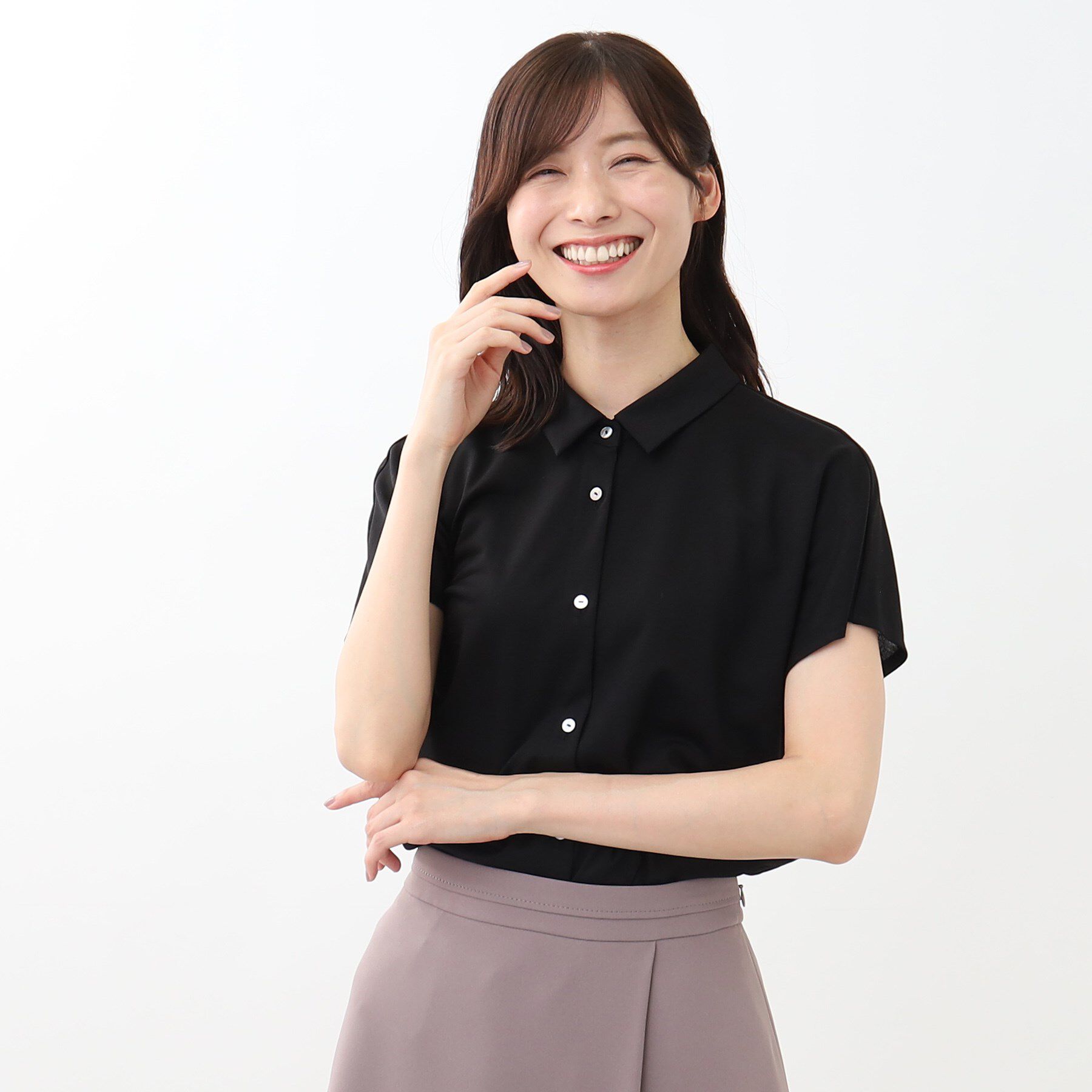 Reflect「【マシンウォッシュ／二の腕カバー】フレンチスリーブブラウス」|シャツ・ブラウス|ブラック(019)