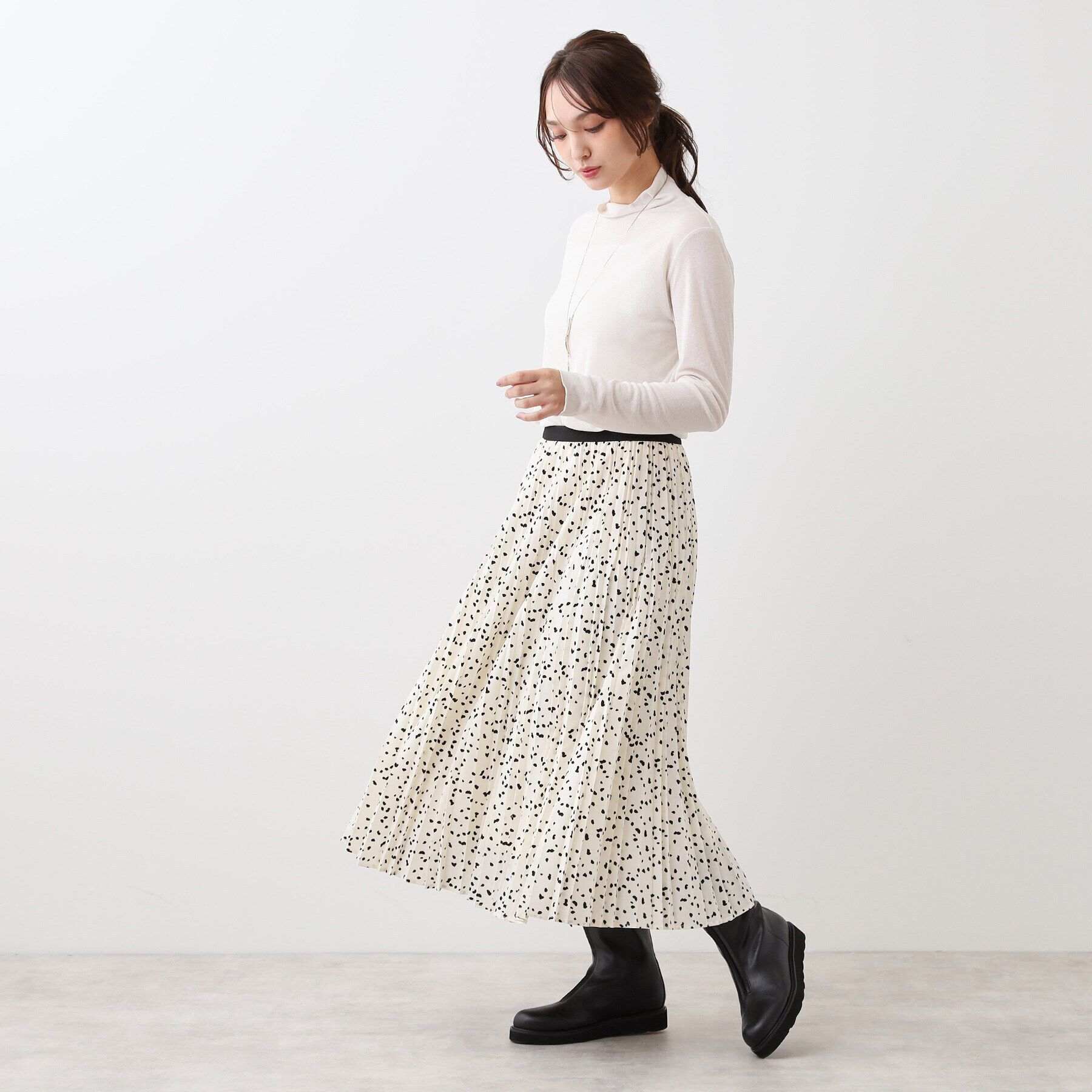 Reflect「【E‐QUALITY／手洗い可】ドット柄アコーディオンスカート」|スカート|