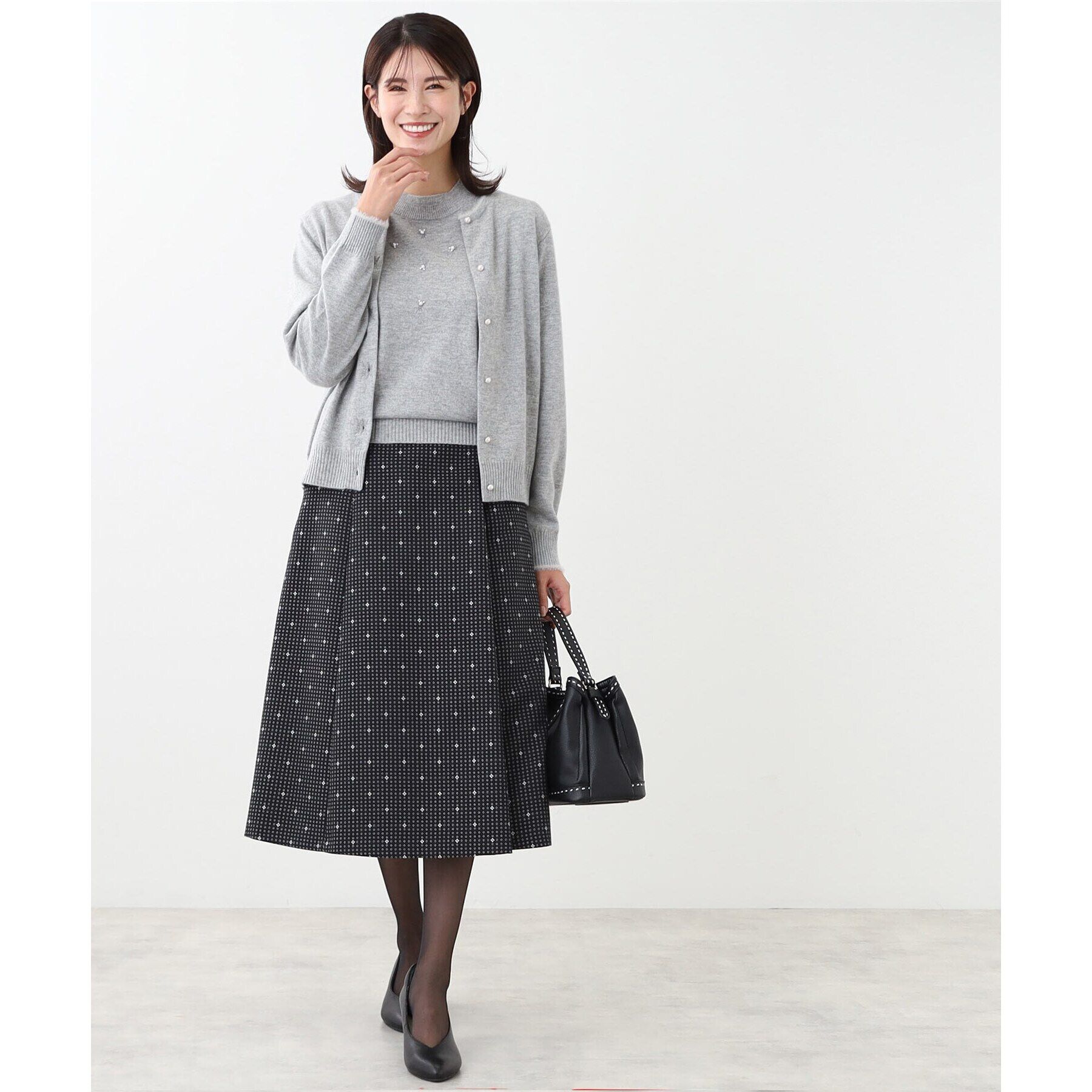 Reflect「【WEB限定カラーあり／洗える／アンサンブル】パール調刺繍ニット＋カーディガン」|カーディガン|