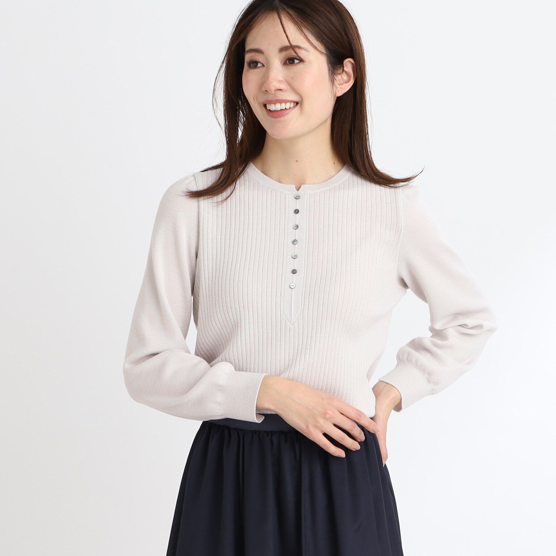 Reflect「【手洗い可／すっきり見え】ボリュームスリーブニット」|ニット・セーター|ライトグレー(011