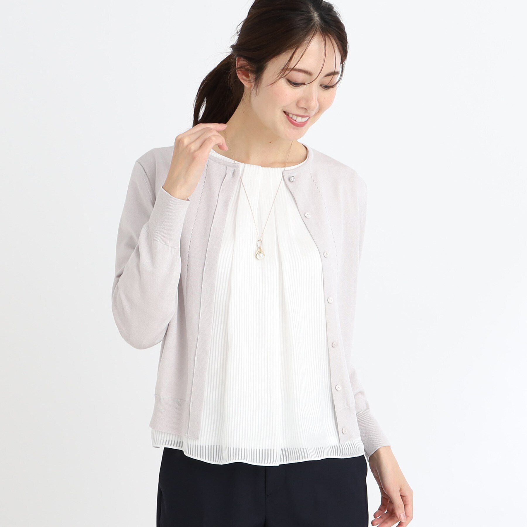 Reflect「【WEB限定カラーあり／アンサンブル可】比翼仕立てニットカーディガン」|カーディガン|ライトグレー(011