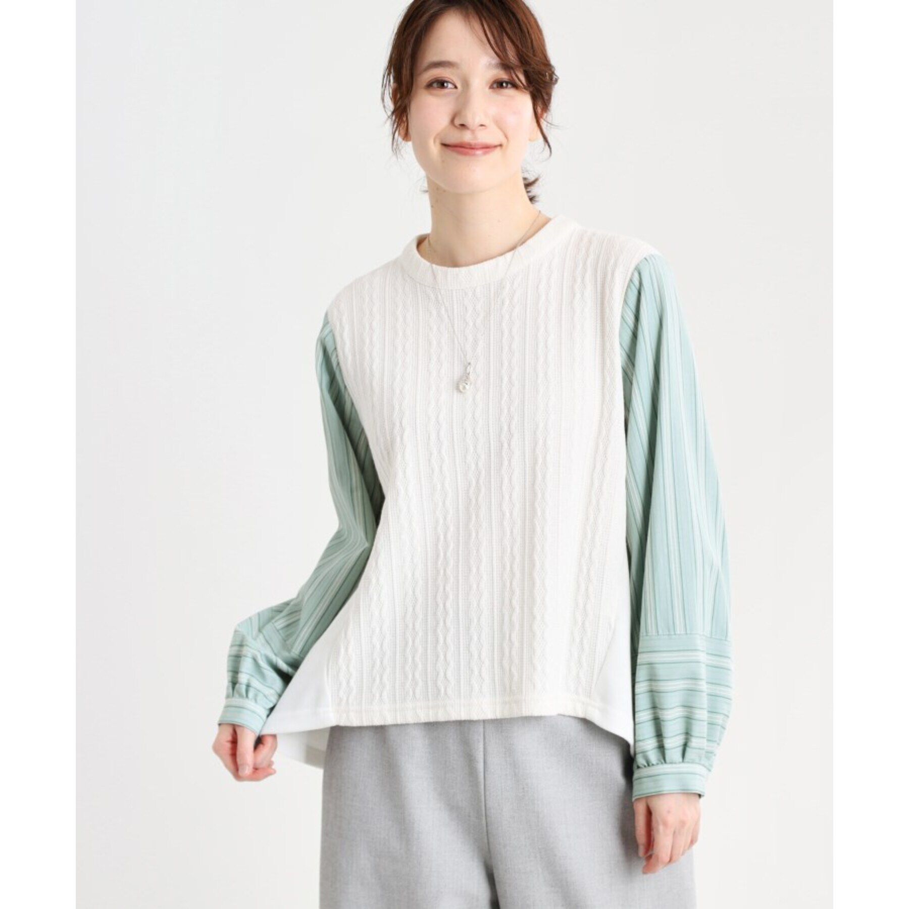 Reflect「【夏SALE／E‐QUALITY／洗える】異素材ミックスプルオーバー」|Tシャツ・カットソー|ミントグリーン(32