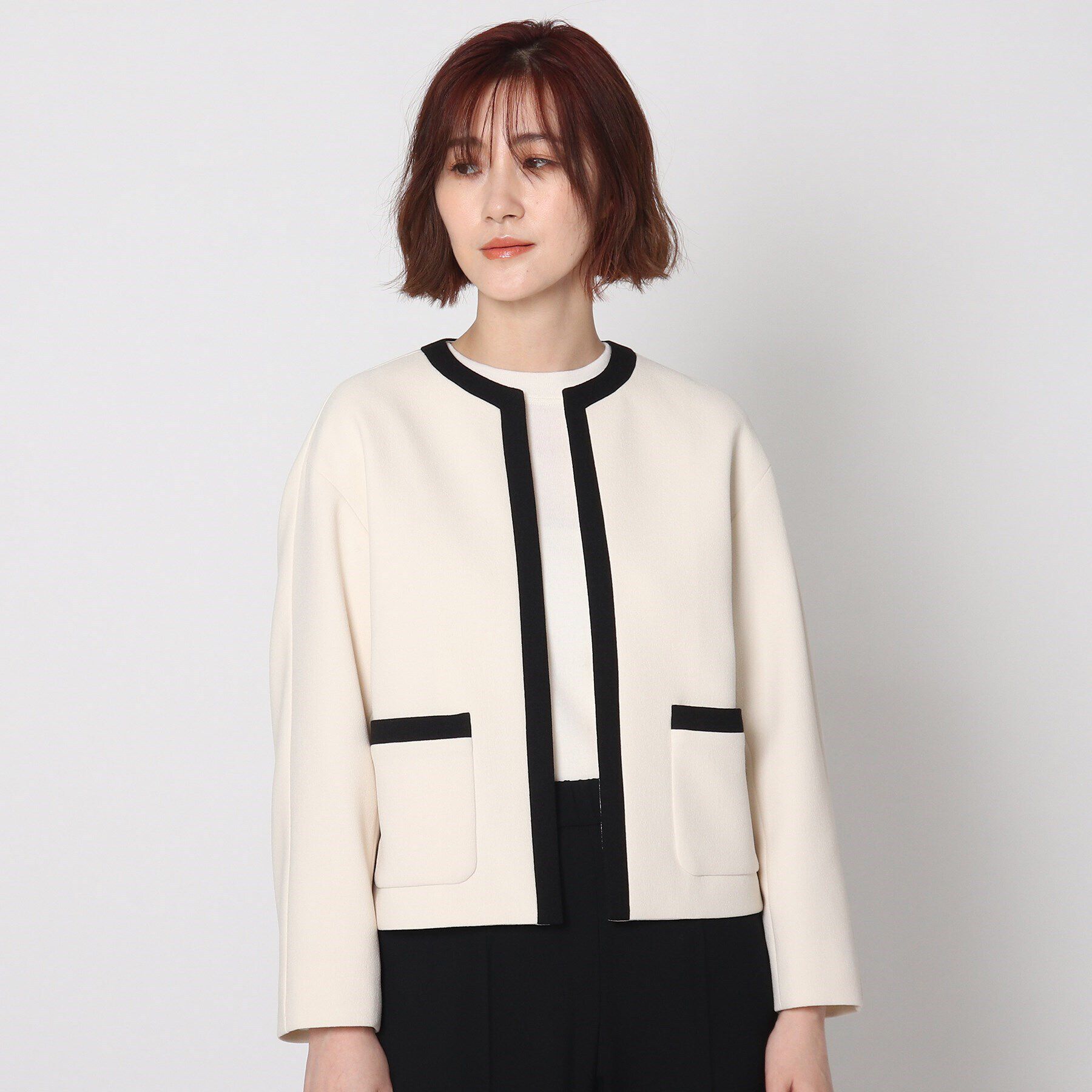 DRESSTERIOR「【セットアップ可】バイカラーショートジャケット」|ノーカラージャケット|