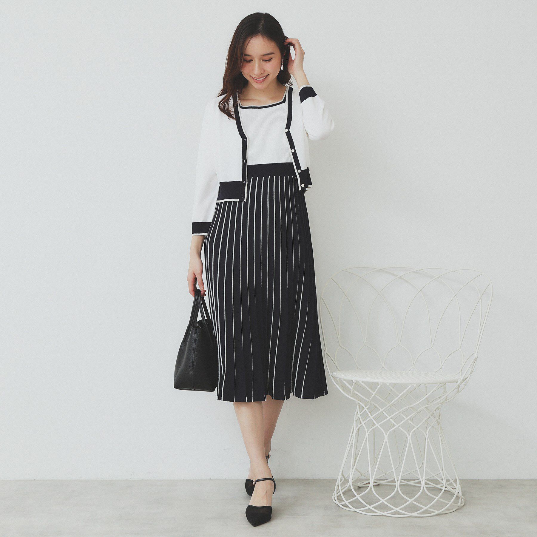 index「《ツインセット》カーディガン&times;バイカラーニットワンピース【洗濯機洗い可/抗ピル】」|スーツ|