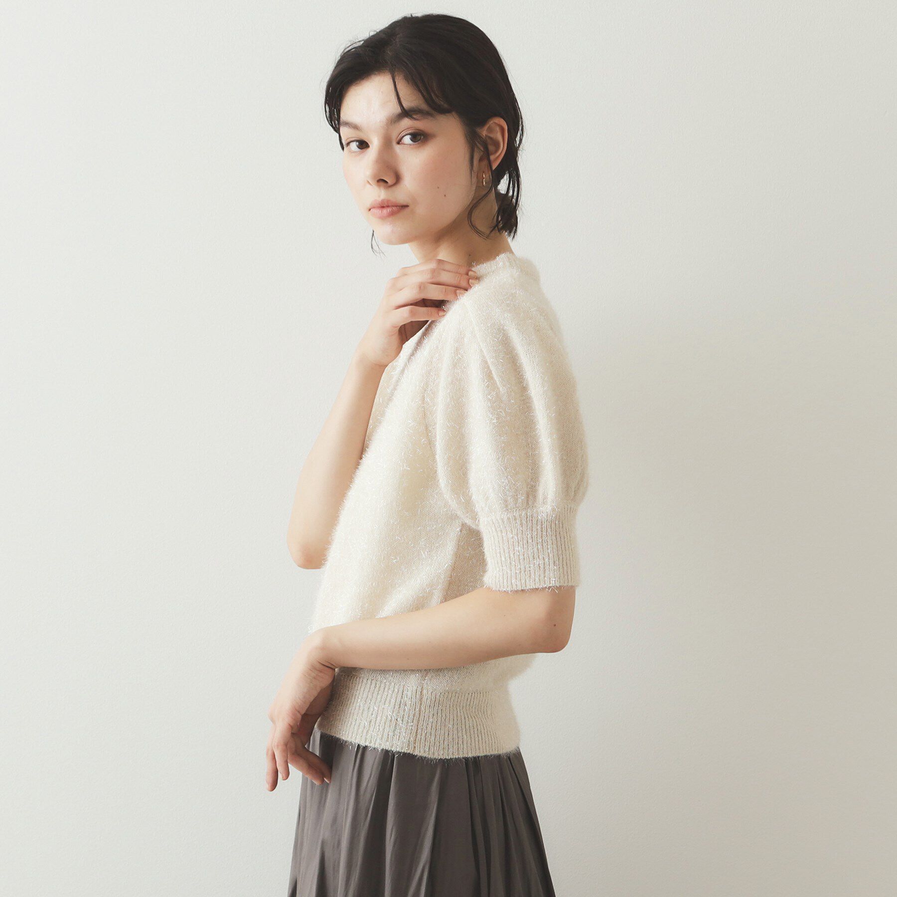 OPAQUE.CLIP「《andGIRL掲載》キラキラボリュームスリーブニット【洗濯機洗い可】」|ニット・セーター|