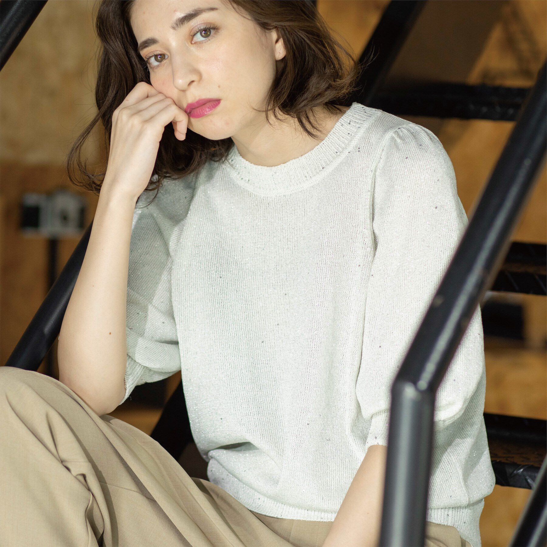 OPAQUE.CLIP「スパンコールパフスリーブニット」|ニット・セーター|