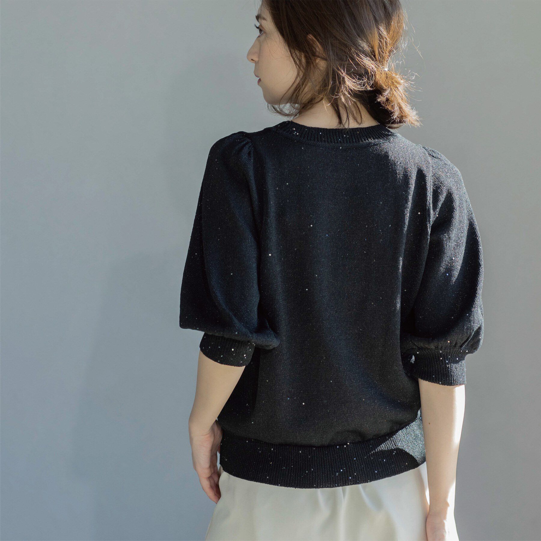 OPAQUE.CLIP「スパンコールパフスリーブニット」|ニット・セーター|