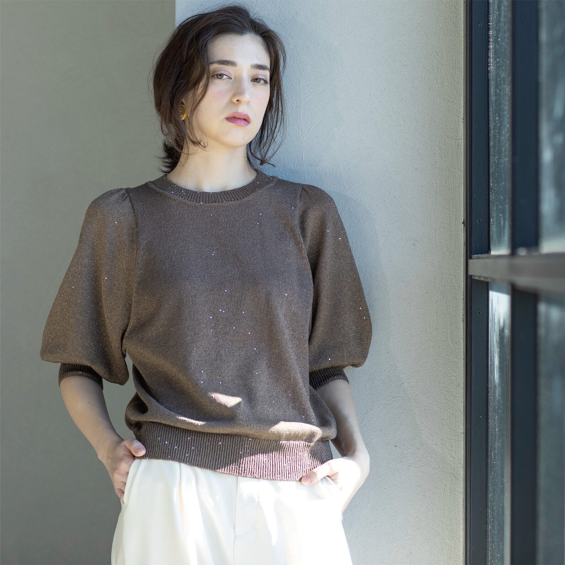OPAQUE.CLIP「スパンコールパフスリーブニット」|ニット・セーター|