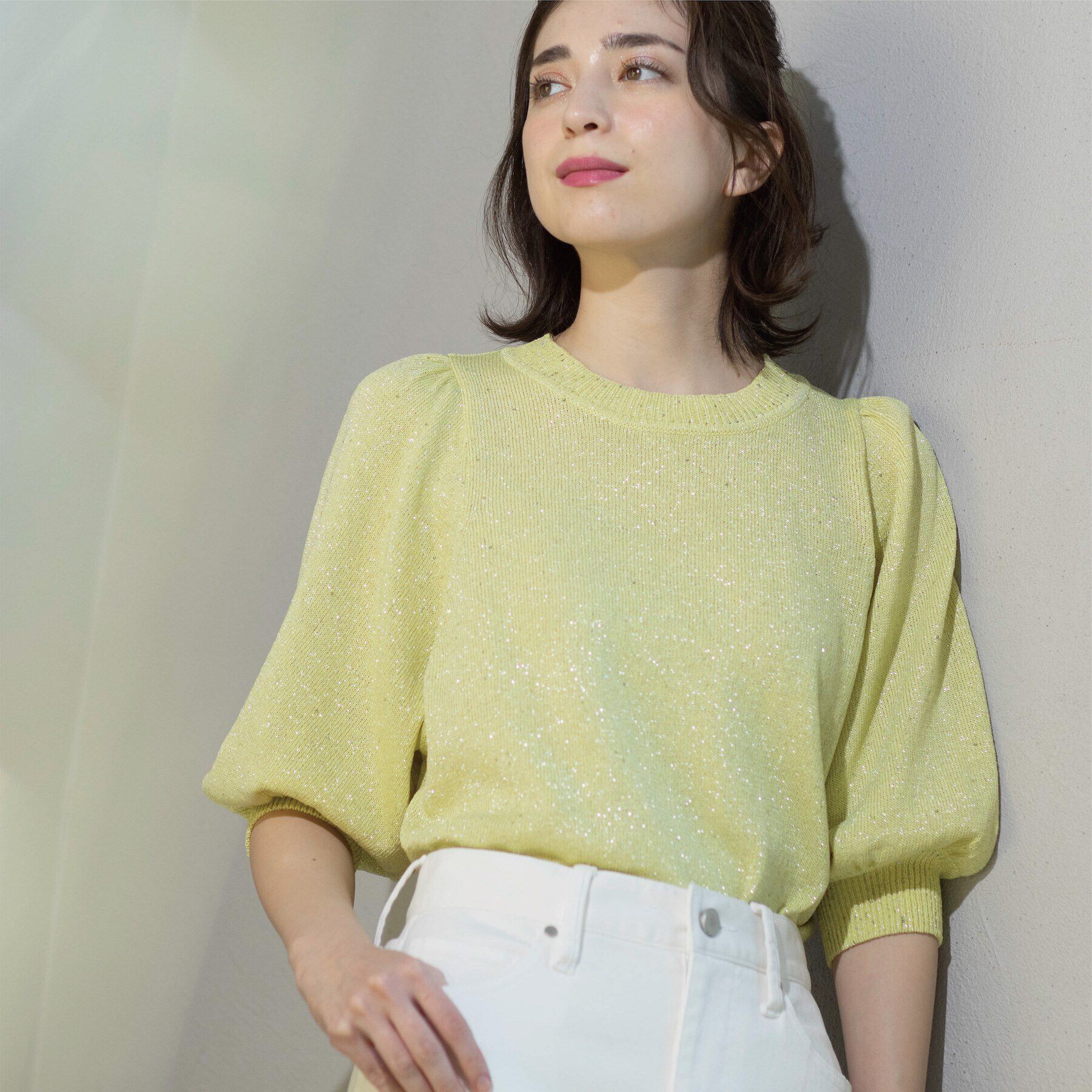 OPAQUE.CLIP「スパンコールパフスリーブニット」|ニット・セーター|