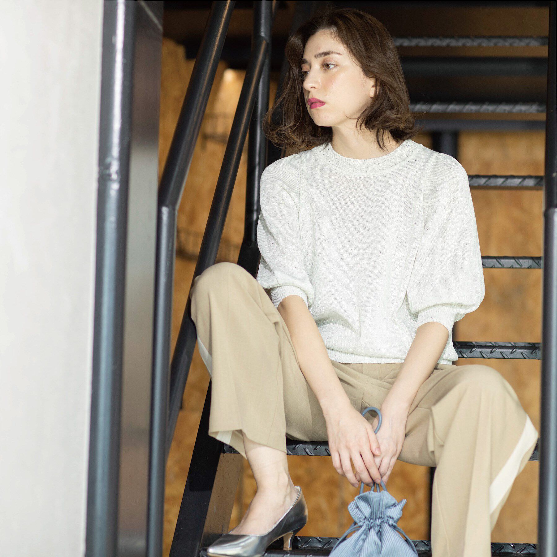 OPAQUE.CLIP「スパンコールパフスリーブニット」|ニット・セーター|