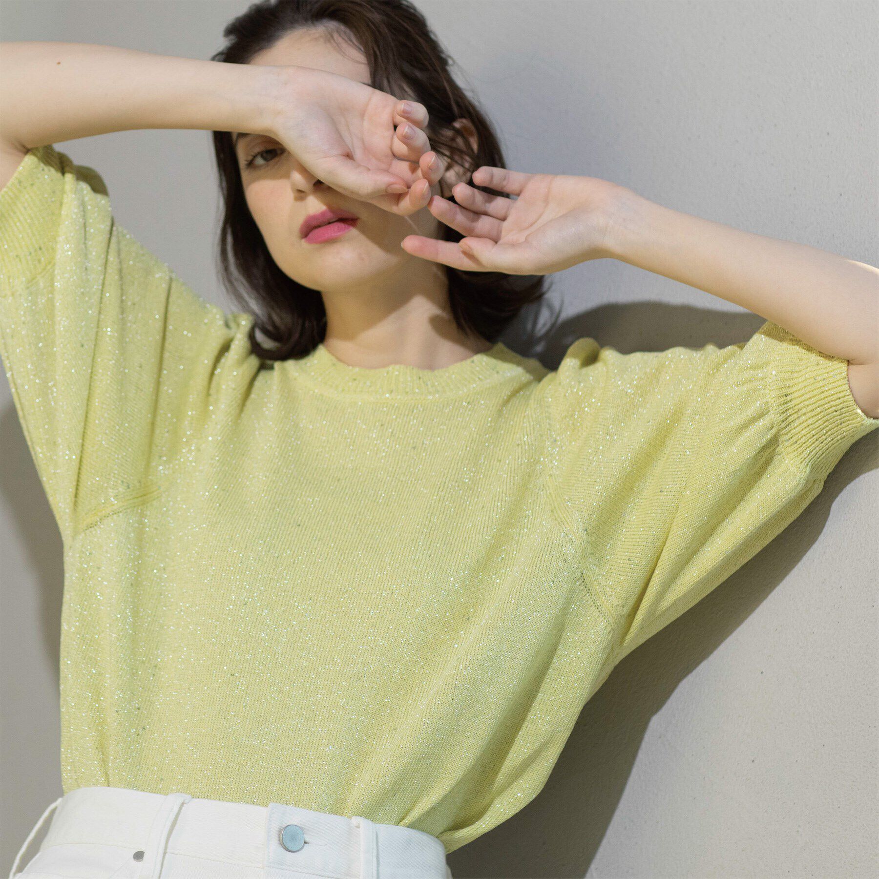 OPAQUE.CLIP「スパンコールパフスリーブニット」|ニット・セーター|イエロー(631)