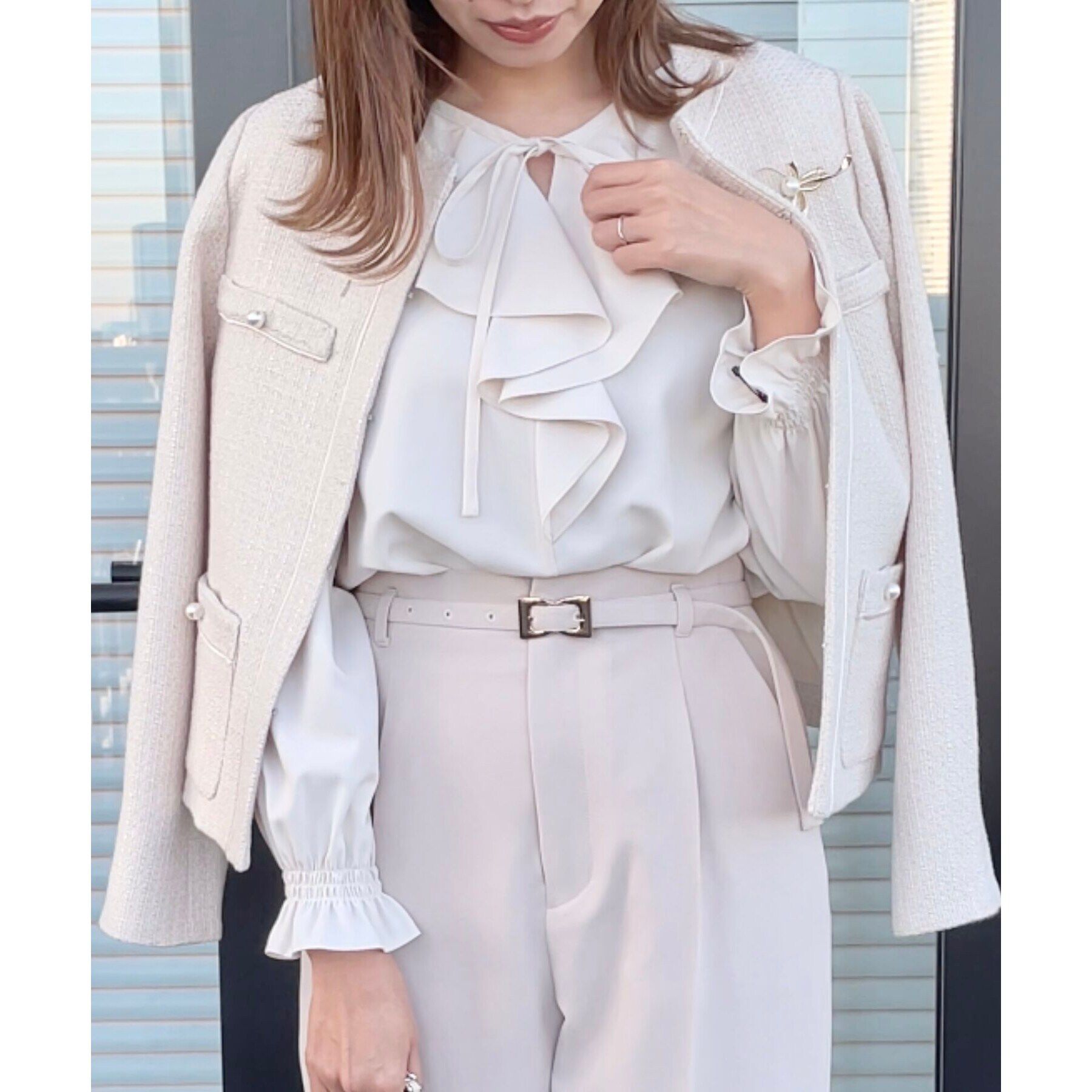 Couture broach「【セレモニーシーン/ON・OFF使える】杢ツイードノーカラージャケット」|ノーカラージャケット|