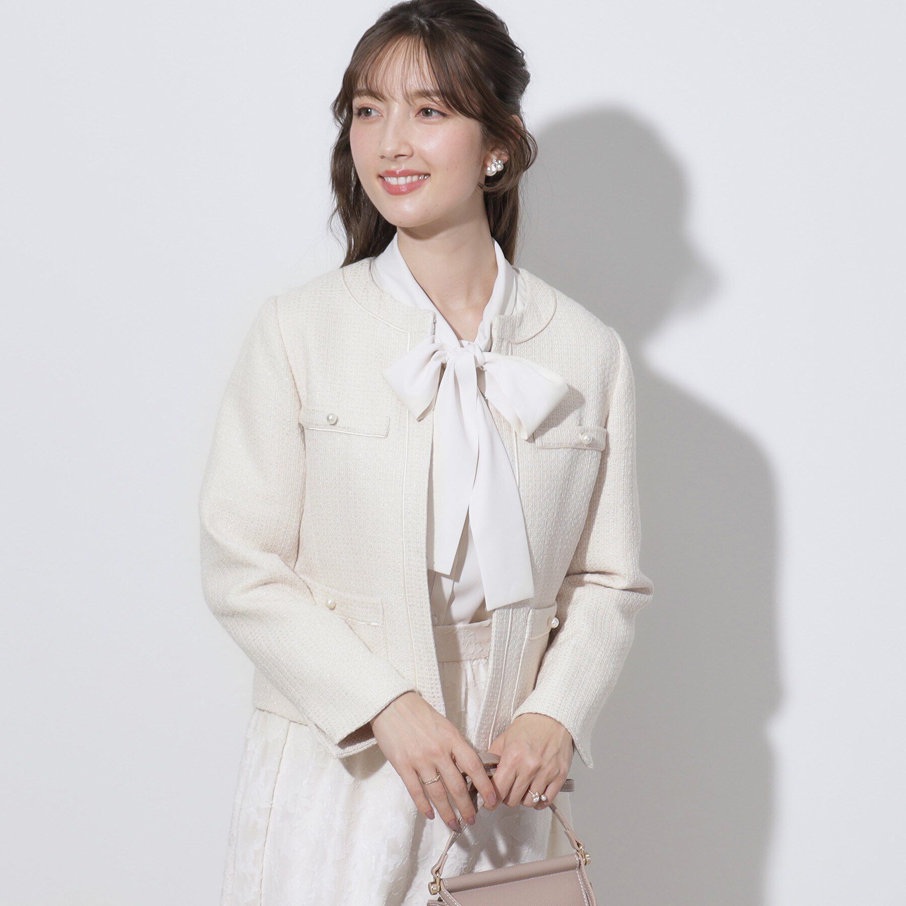 Couture broach「【セレモニーシーン/ON・OFF使える】杢ツイードノーカラージャケット」|ノーカラージャケット|