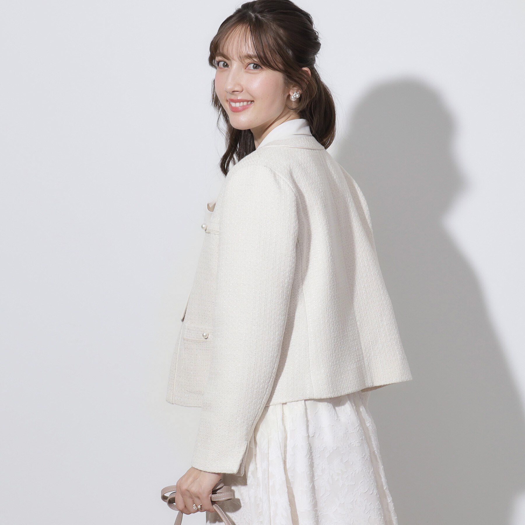 Couture broach「【セレモニーシーン/ON・OFF使える】杢ツイードノーカラージャケット」|ノーカラージャケット|