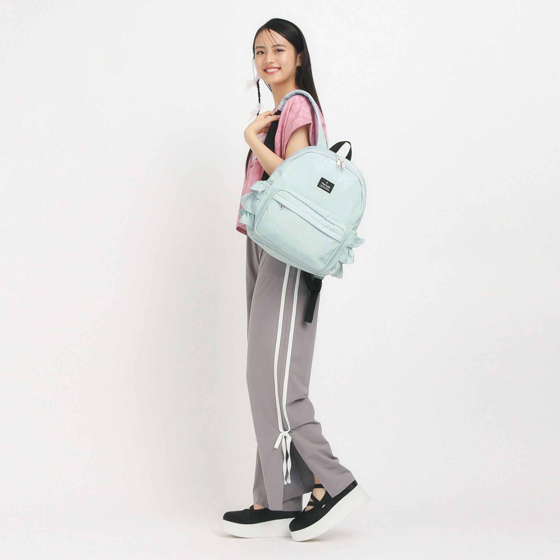 PINK-latte「【容量約15L】フリルリュック」|リュック|ブルー(091)