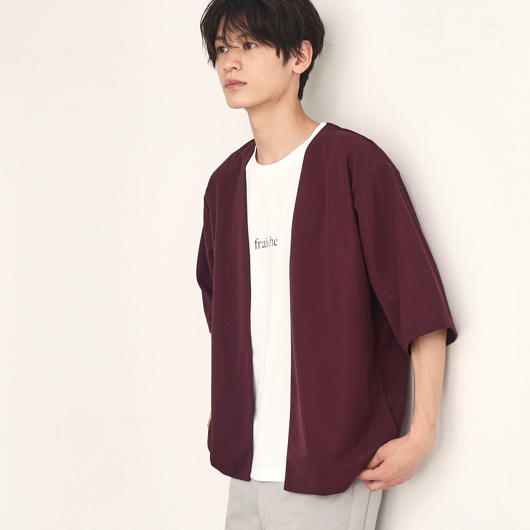 THE SHOP TK「【インナー&times;五分袖カーデ セットアイテム】梨地ハーフスリーブカーディガン&times;ライトパーフェクティー」|カーディガン|