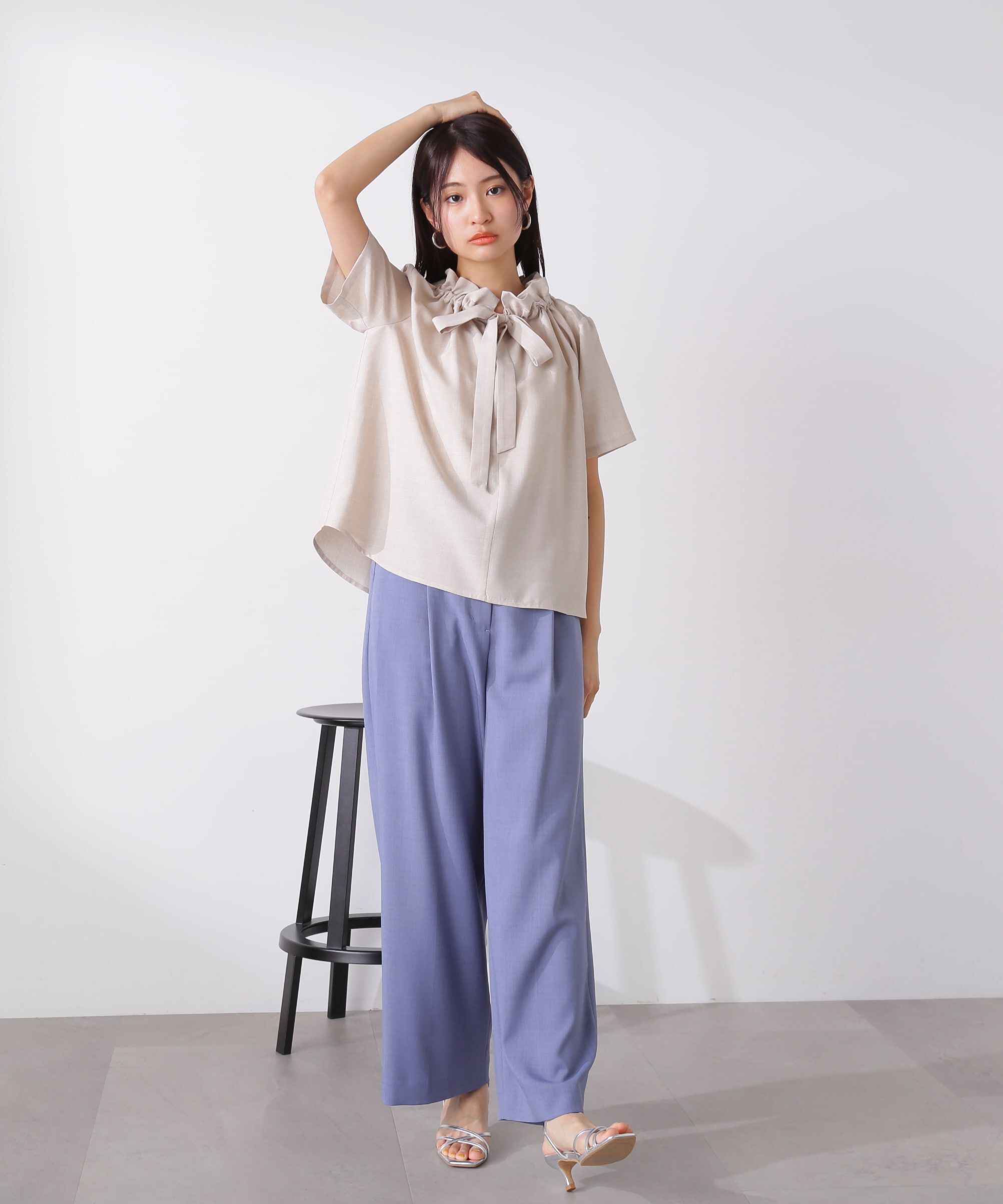  「ドライタッチポプリンフリルリボンタイブラウス」|シャツ・ブラウス|