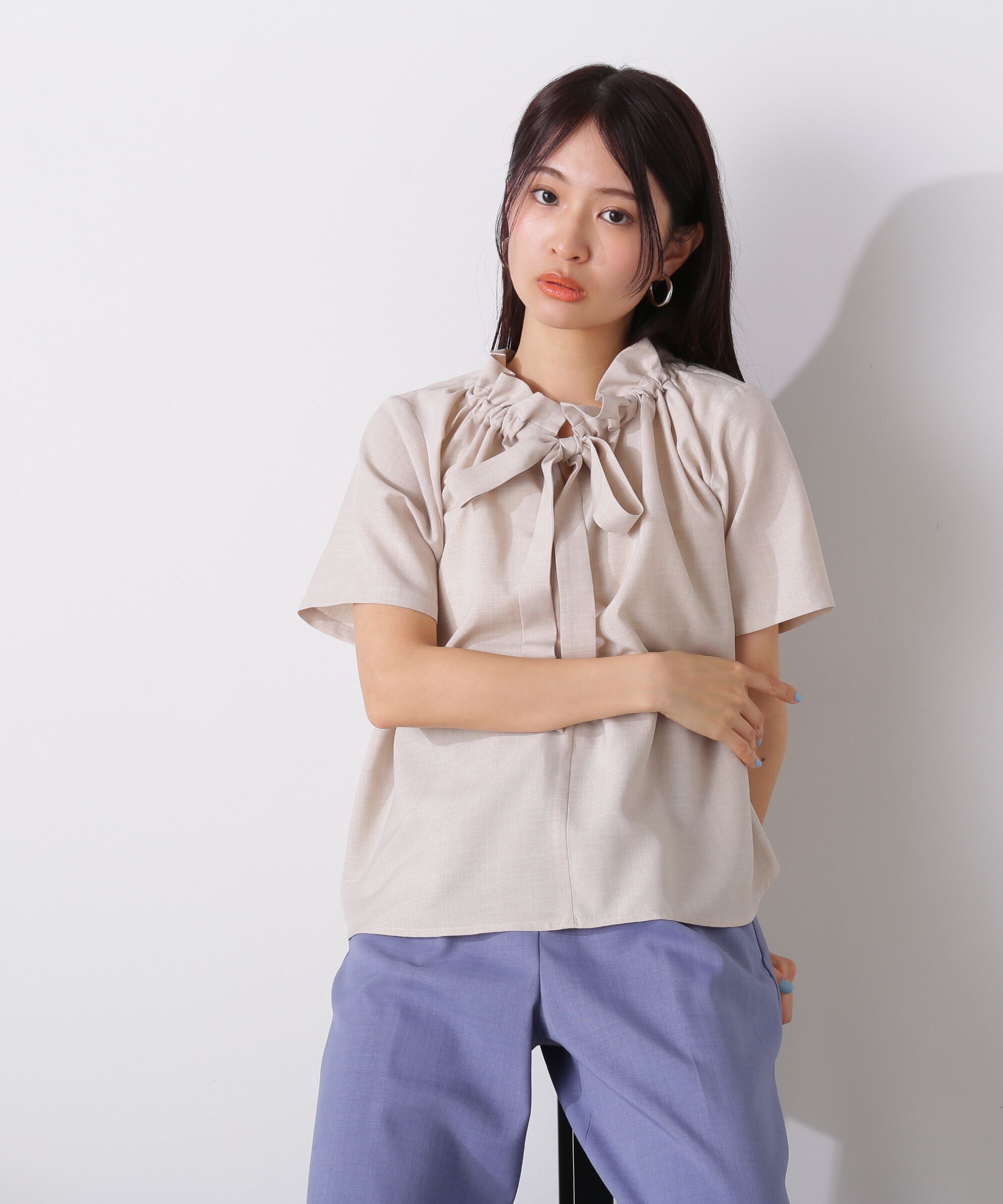  「ドライタッチポプリンフリルリボンタイブラウス」|シャツ・ブラウス|