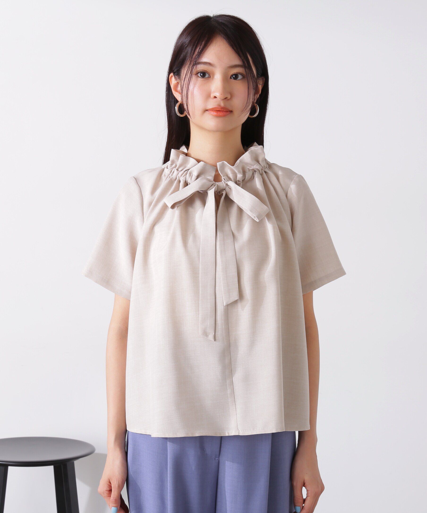  「ドライタッチポプリンフリルリボンタイブラウス」|シャツ・ブラウス|