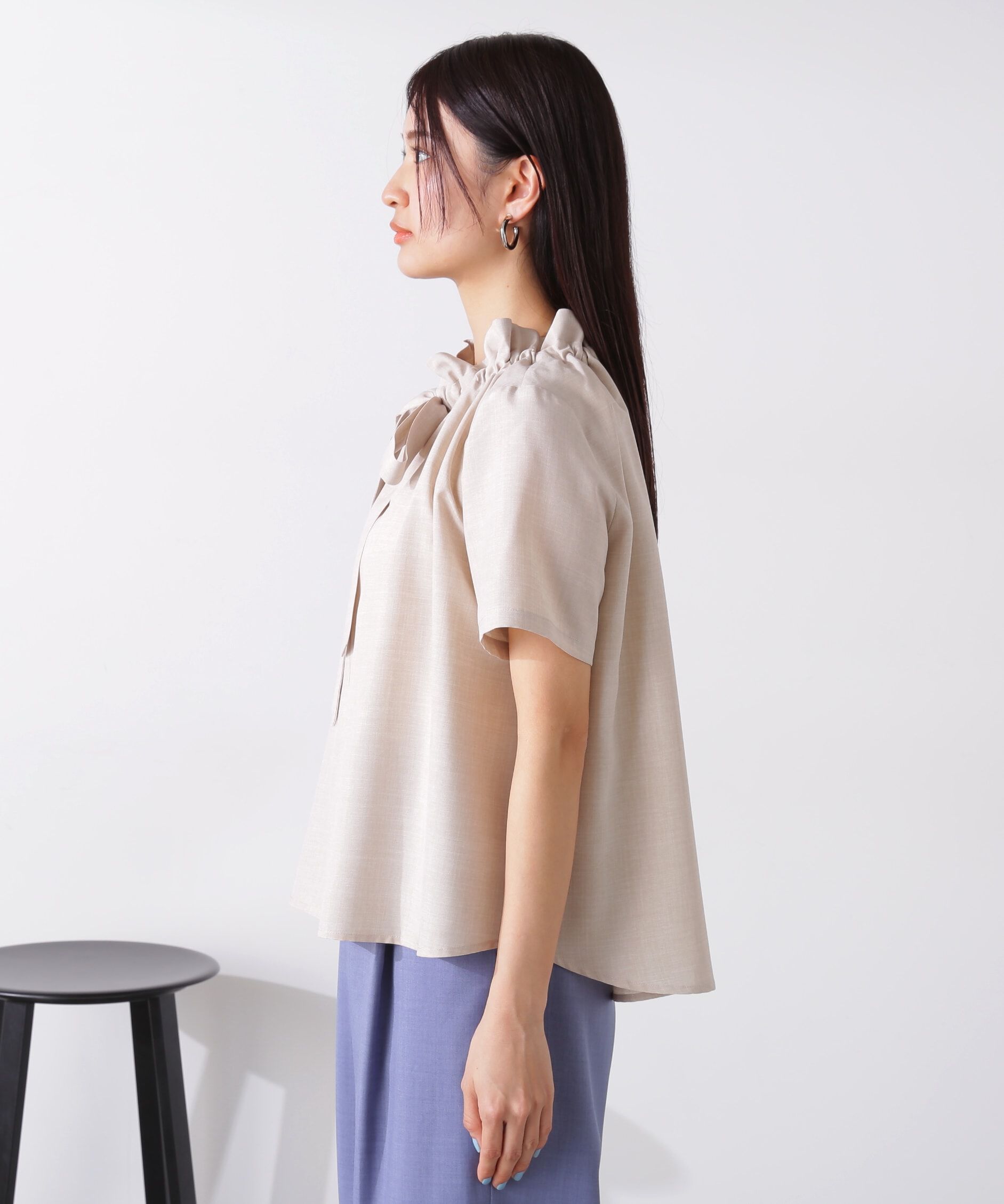  「ドライタッチポプリンフリルリボンタイブラウス」|シャツ・ブラウス|