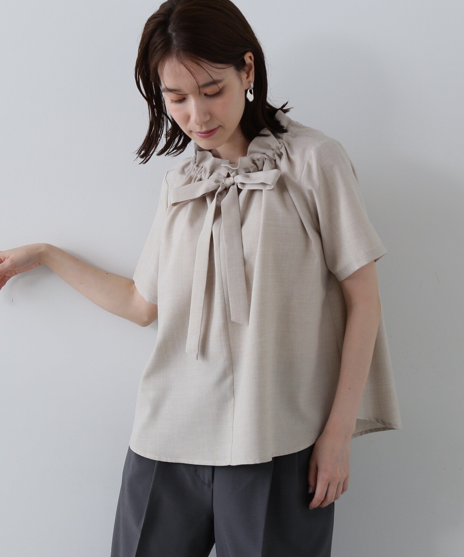  「ドライタッチポプリンフリルリボンタイブラウス」|シャツ・ブラウス|