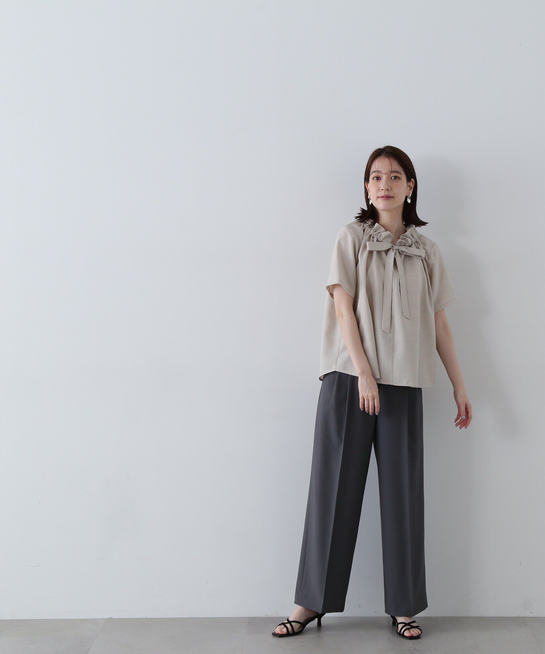  「ドライタッチポプリンフリルリボンタイブラウス」|シャツ・ブラウス|