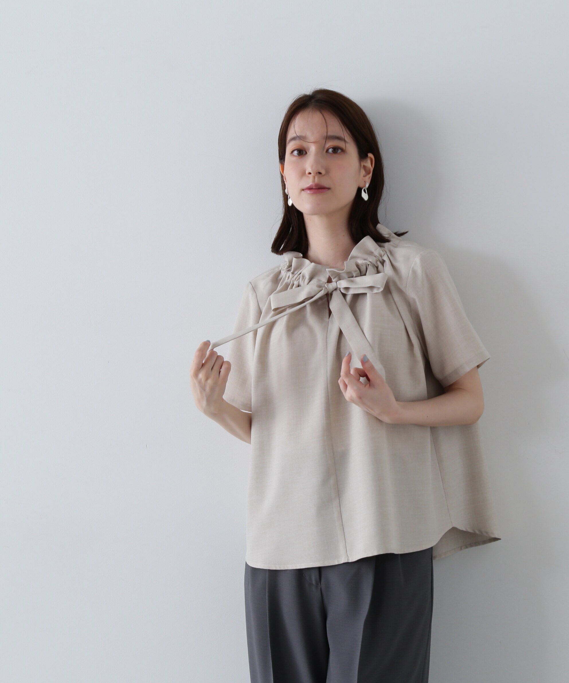  「ドライタッチポプリンフリルリボンタイブラウス」|シャツ・ブラウス|