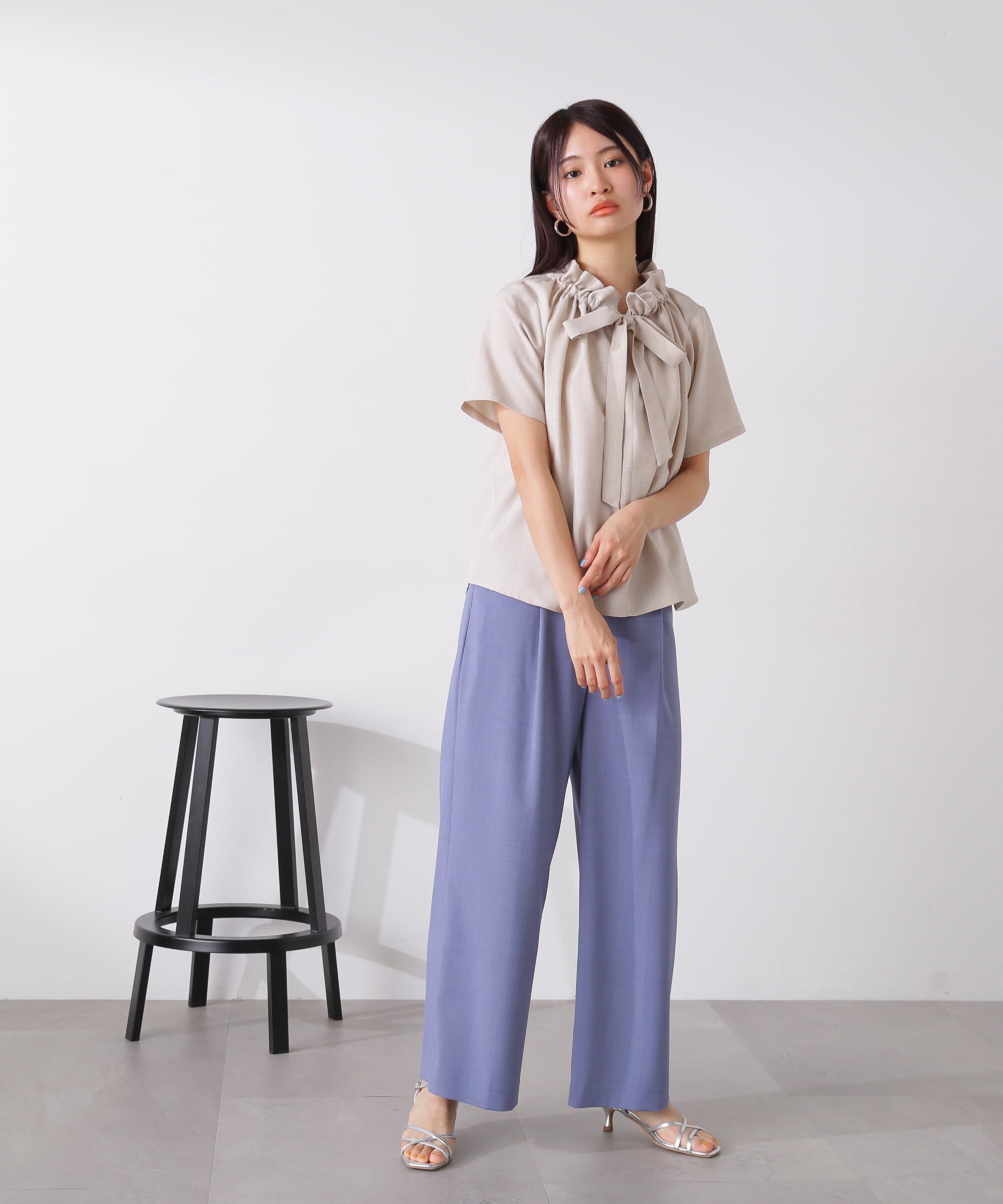  「ドライタッチポプリンフリルリボンタイブラウス」|シャツ・ブラウス|