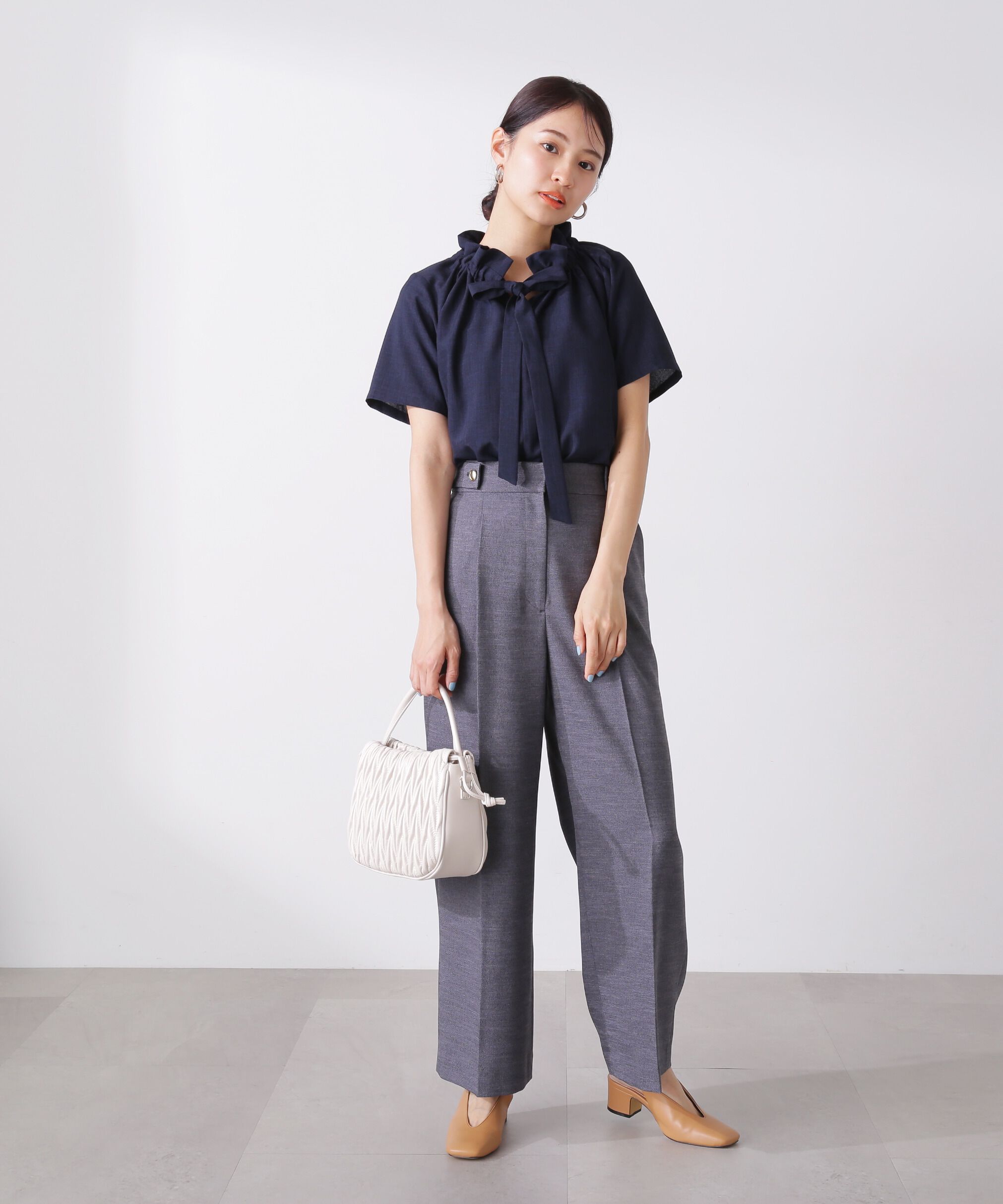  「ドライタッチポプリンフリルリボンタイブラウス」|シャツ・ブラウス|