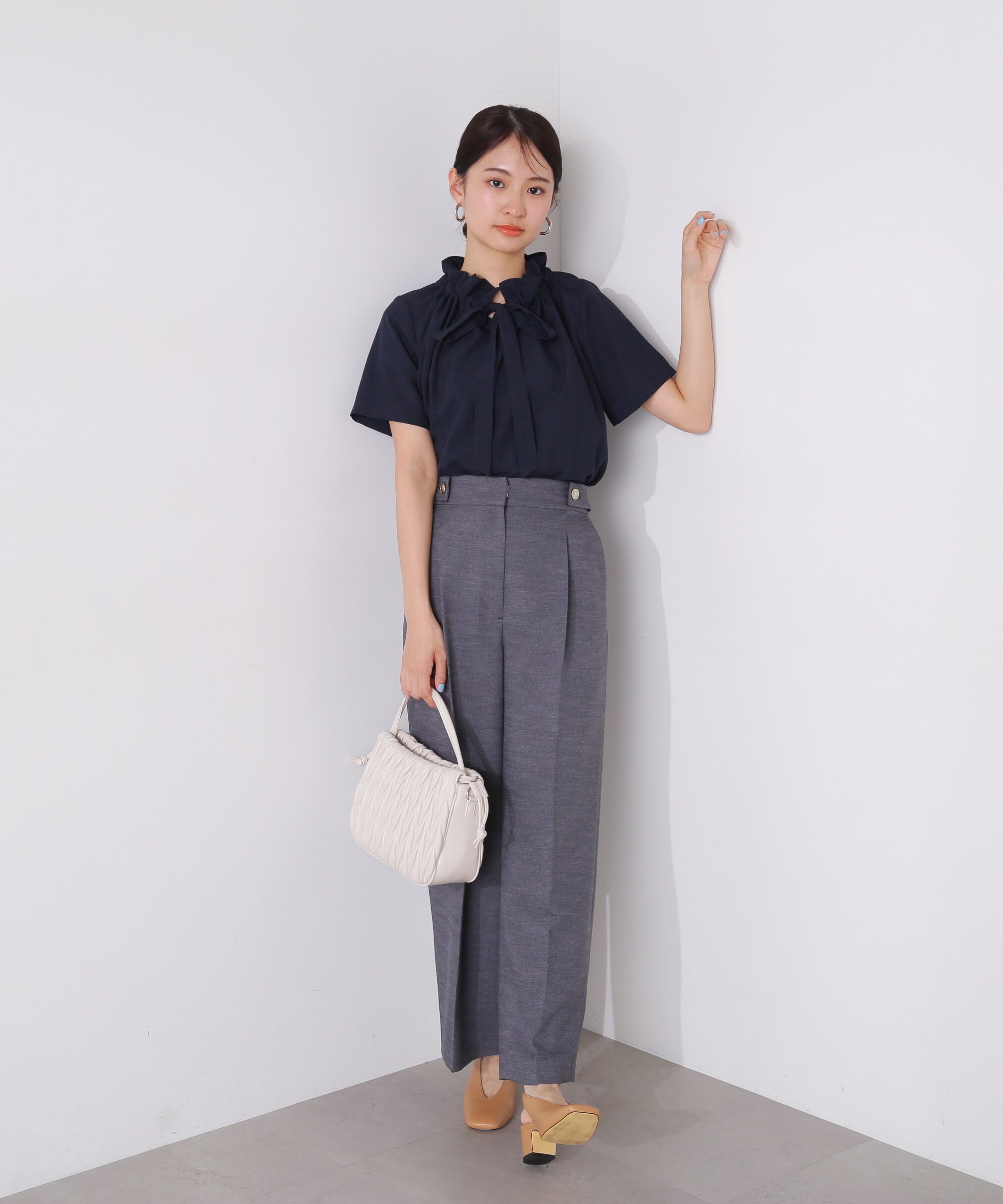  「ドライタッチポプリンフリルリボンタイブラウス」|シャツ・ブラウス|