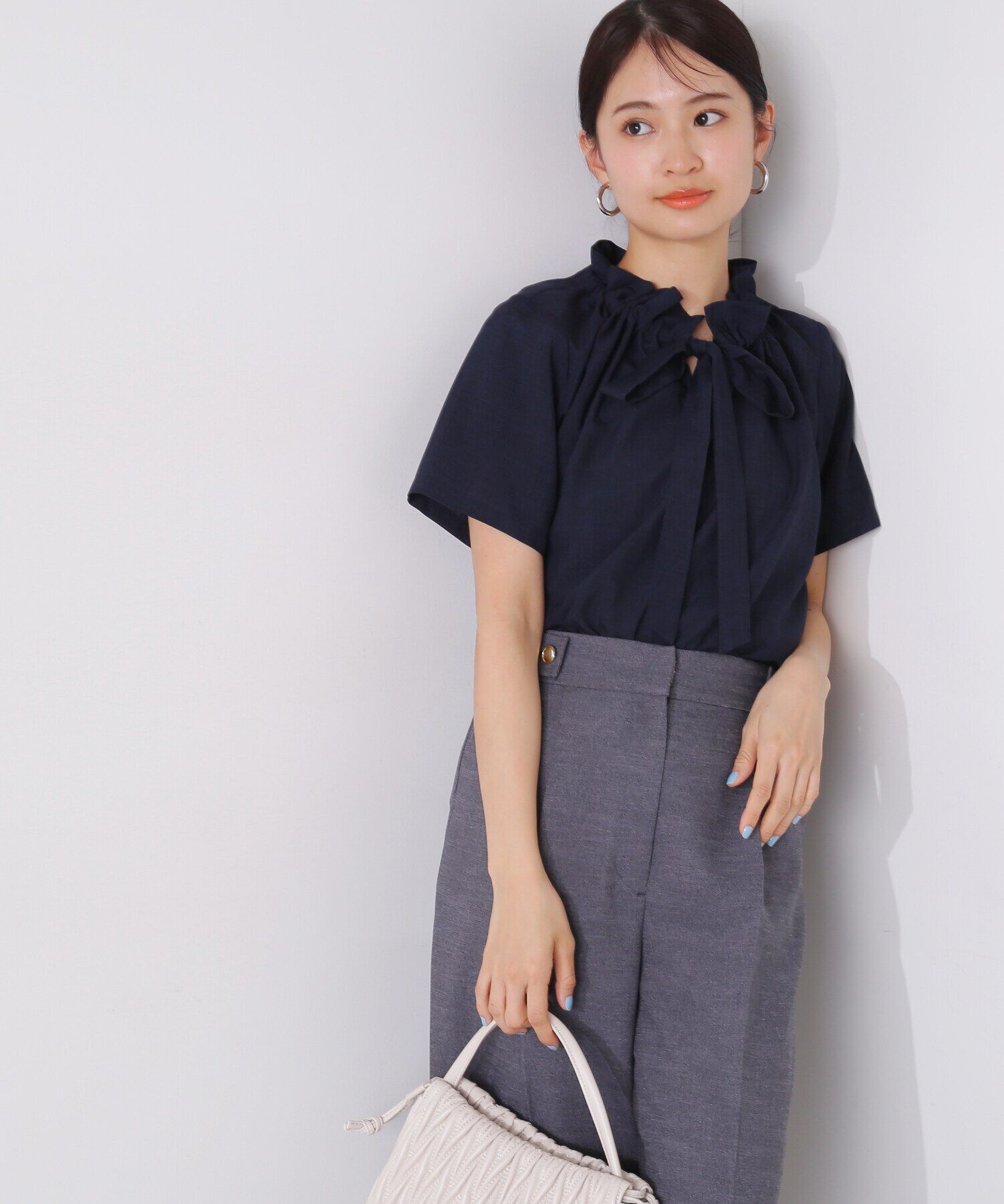  「ドライタッチポプリンフリルリボンタイブラウス」|シャツ・ブラウス|