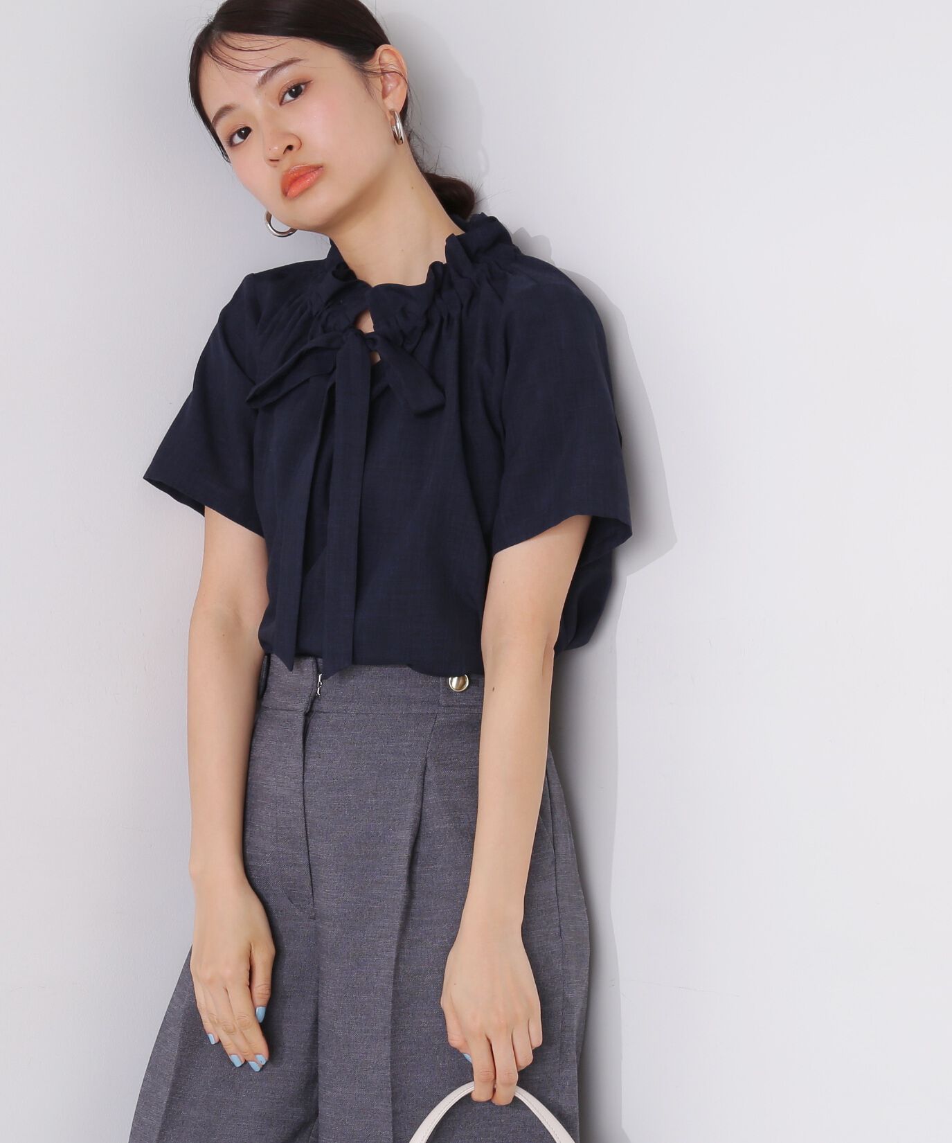  「ドライタッチポプリンフリルリボンタイブラウス」|シャツ・ブラウス|