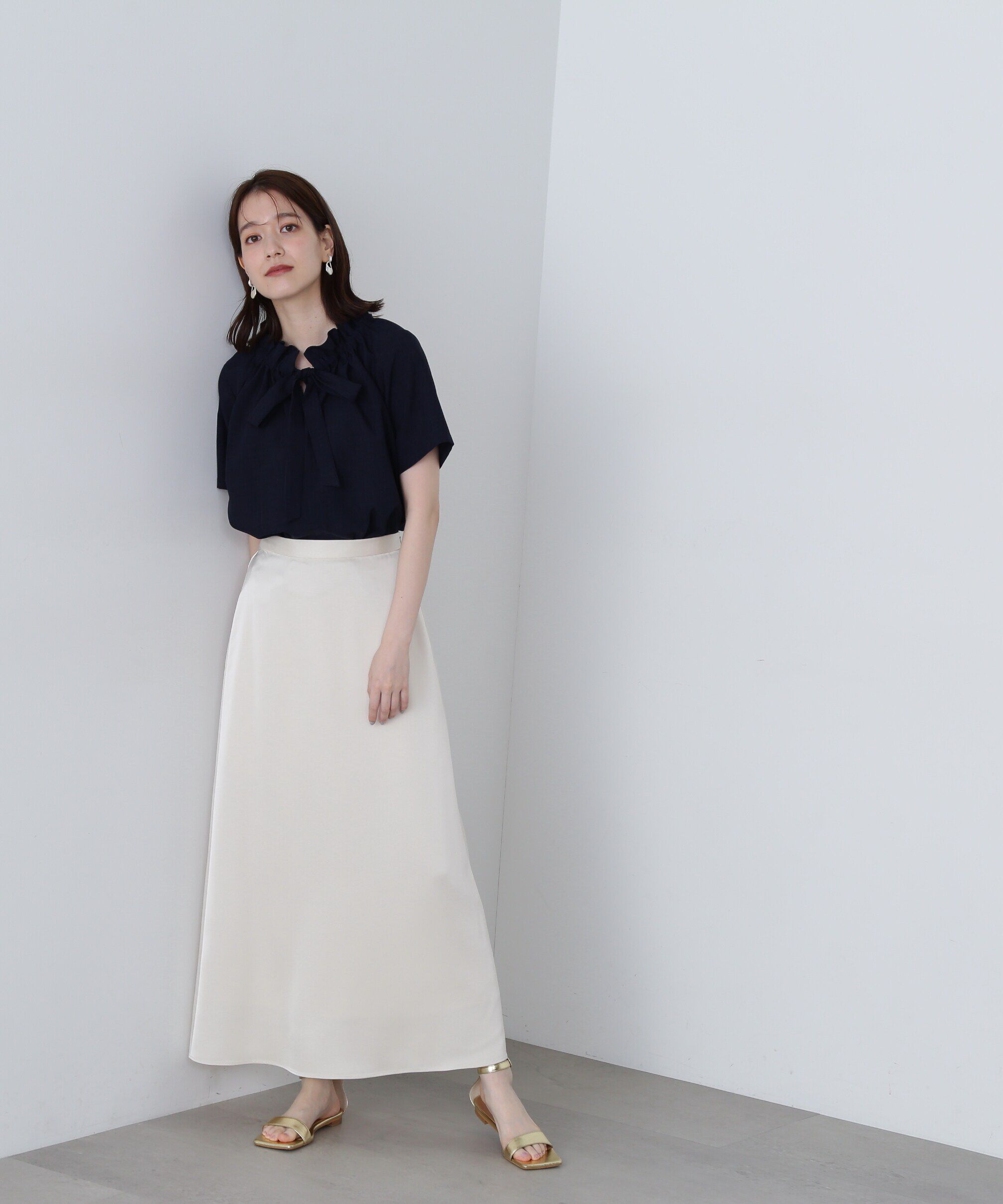  「ドライタッチポプリンフリルリボンタイブラウス」|シャツ・ブラウス|