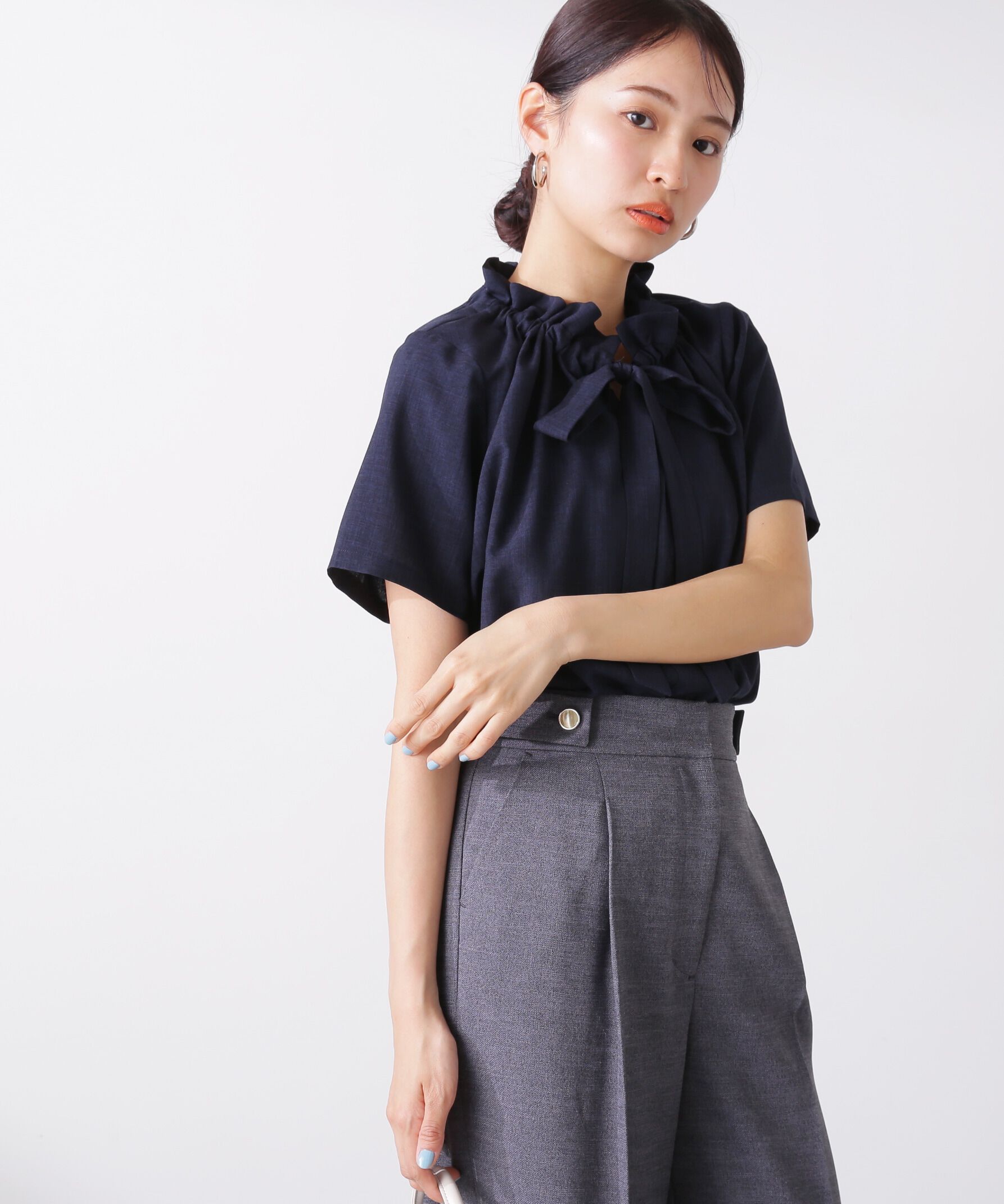  「ドライタッチポプリンフリルリボンタイブラウス」|シャツ・ブラウス|
