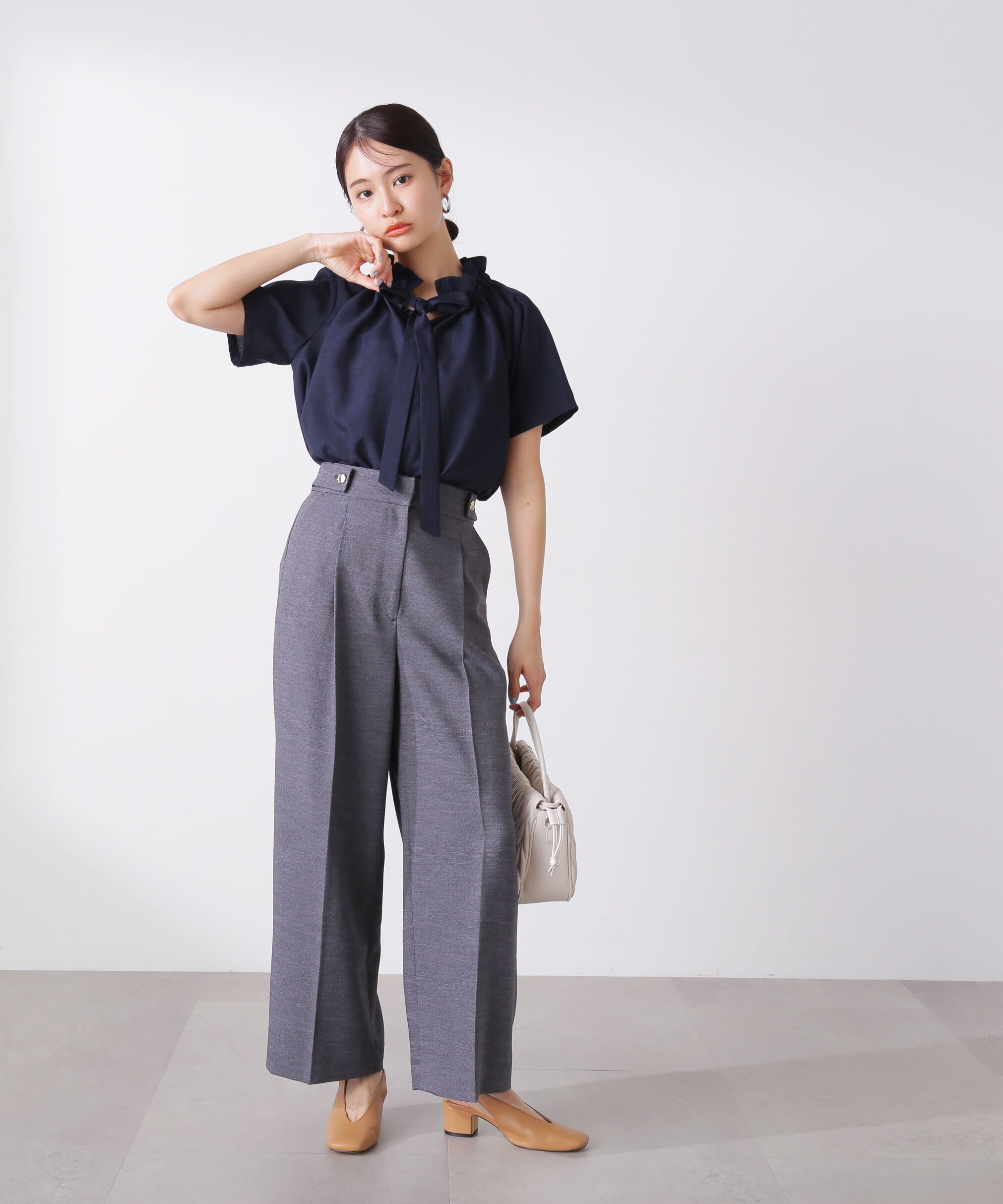  「ドライタッチポプリンフリルリボンタイブラウス」|シャツ・ブラウス|